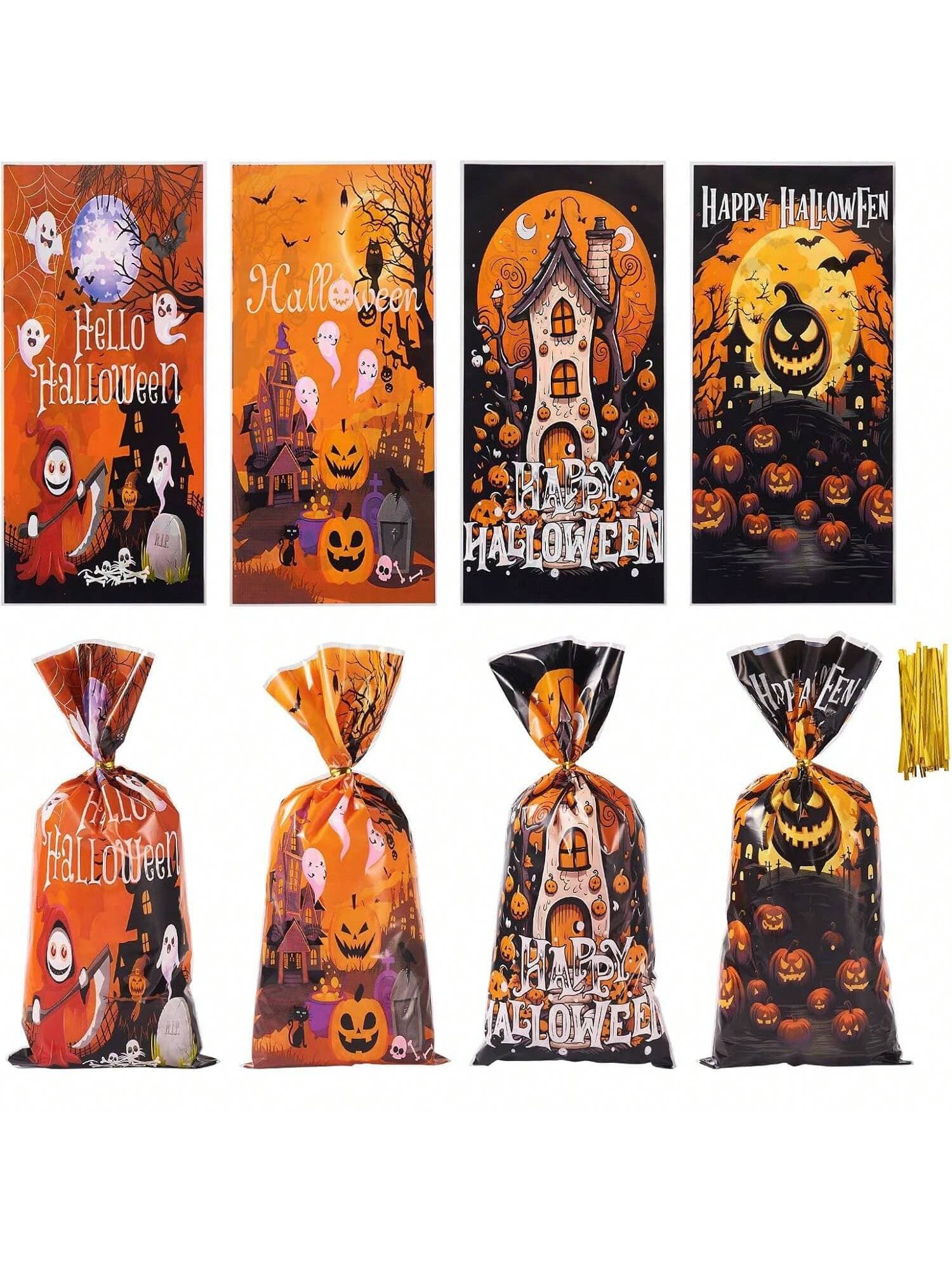 20Pcs Halloween Treat Bags 10.87 X 4.91 Inches Pumpkin Ghost Cookie Candy Bags Plastic Gift Bags Goodie Trick Or Treat Bags For Chocolate Snacks Party Favor