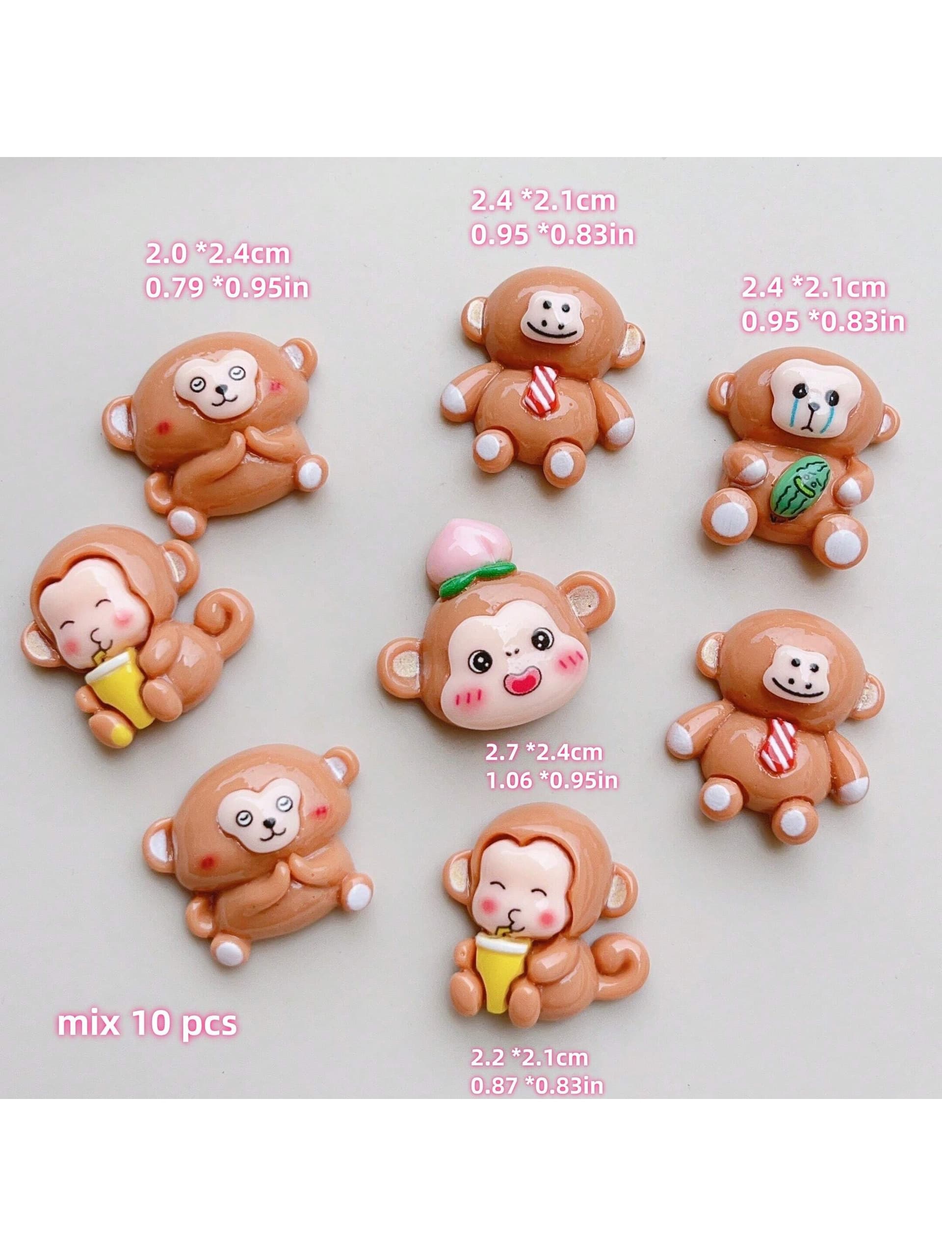 10pcs Mixed Monkey Design DIY Jewelry Accessories, Resin Crafts For Phone Cases, Keychains, Cups, Hollow Out Clogs Charms, Fridge Magnets, Scrapbooking
