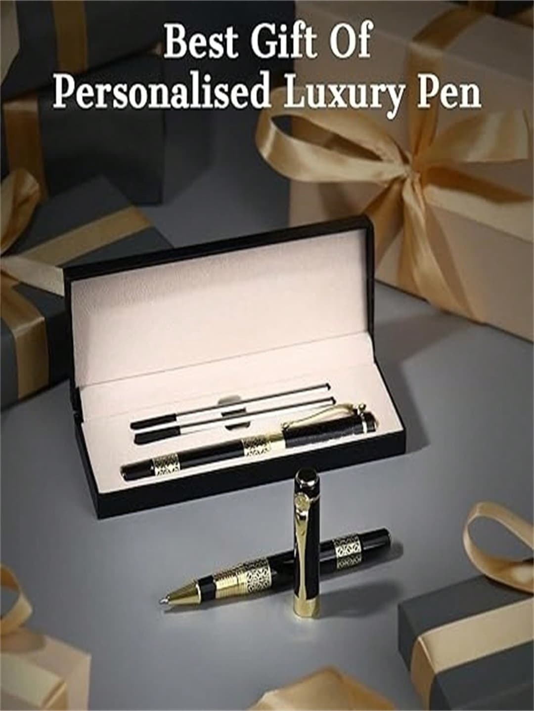 1 Set Low-Profile Luxury Black Gold Signature Pen, Metal Ball Pen, High-End Business & Office Calligraphy Signing Pen, Unisex