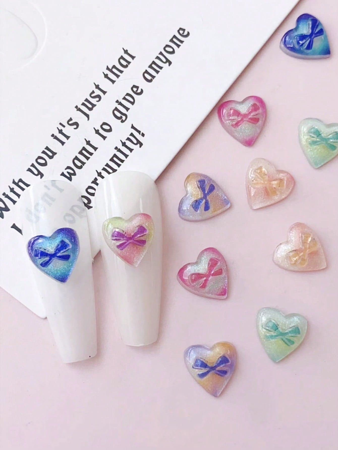 30pcs Valentine's Day Style, Resin Material, Love Tie, Heart Shape, Cute Style, Nail Art Decor DIY Nail Art And Nail Products Nail Art Charm Nail Art Gem Nails, Randomly Mixed With Various Colors