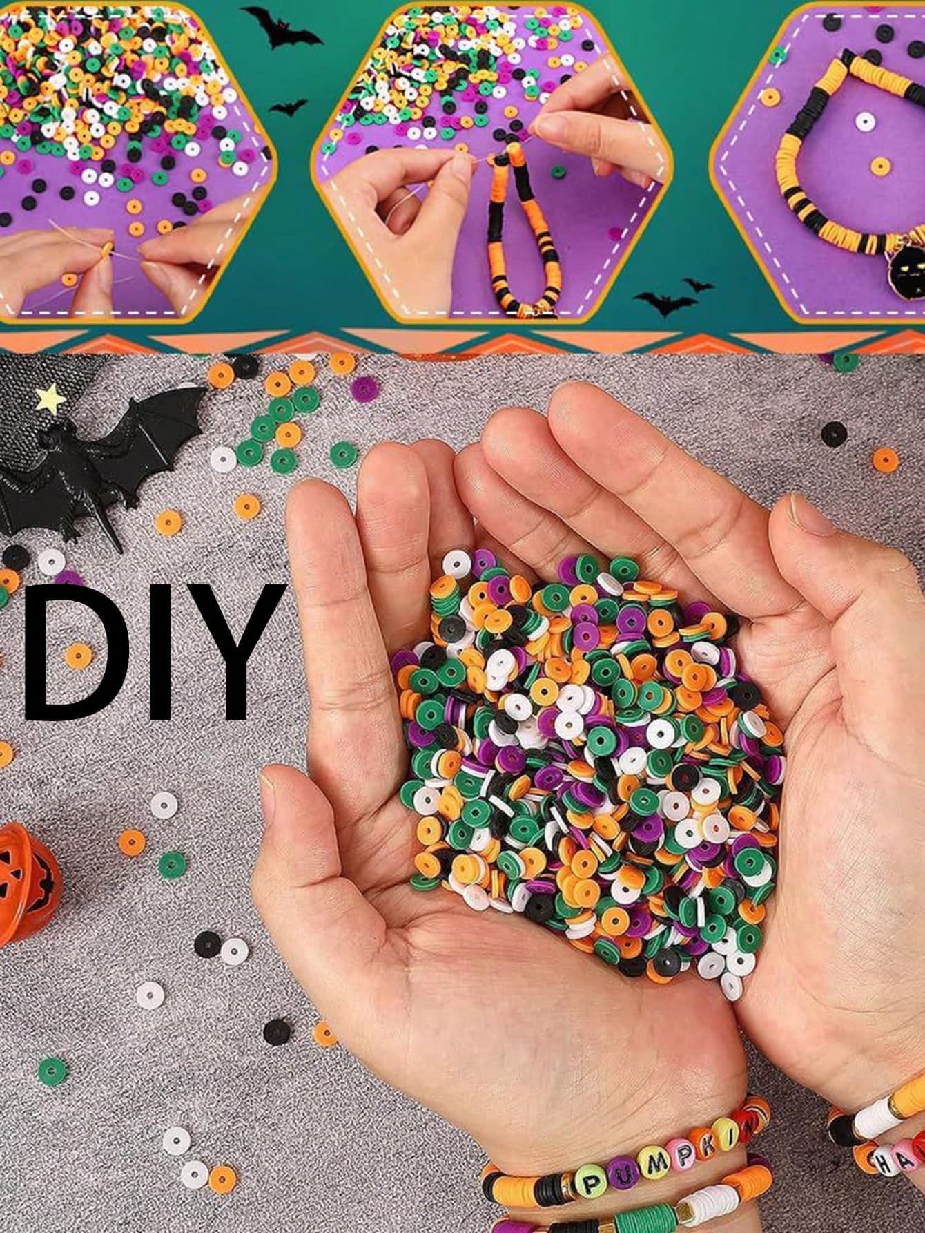 2086PCS Halloween Diy Kit Ghost Pumpkin Bat Bracelet Making Pendant Pendant