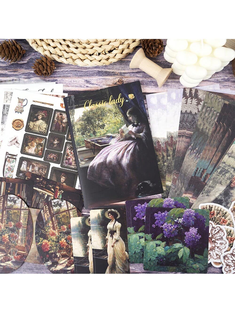 300+ Pieces Of European Vintage Design Materials Pasted Sticker Set , Oil Painting Landscape Material Paper, Elegant Lady Portrait Stickers, Theme Ledger, Decorative Tape, Vintage Furniture Stickers, Vintage Art Fonts, Decorative Ledgers, Notebooks, Cups, Acrylic Panels, Etc