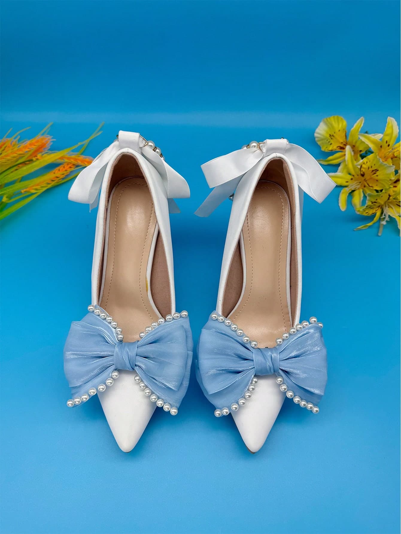 New Trendy Detachable Hand-Made Shiny Fabric Bow Pearls Shoe Clips Accessories For High Heels & Sandals