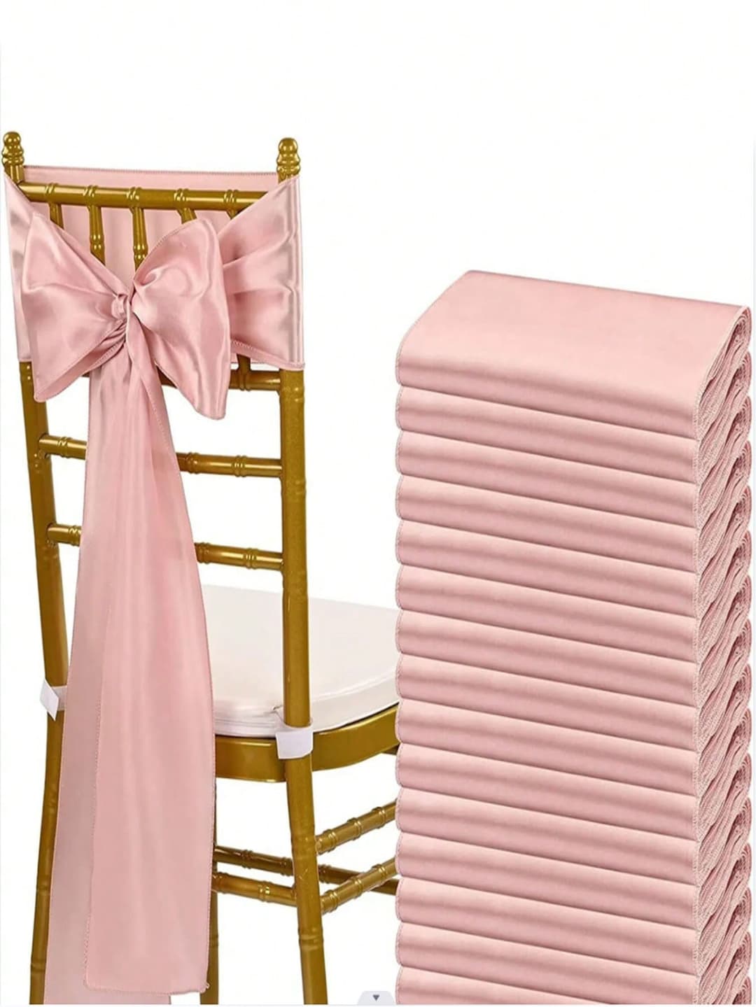 10pcs Rose Gold Satin Chair Sashes Hotel Party Banquet Chair Tie Knots Birthday Event Wedding Decoration Silk Chair Ribbon Bows
