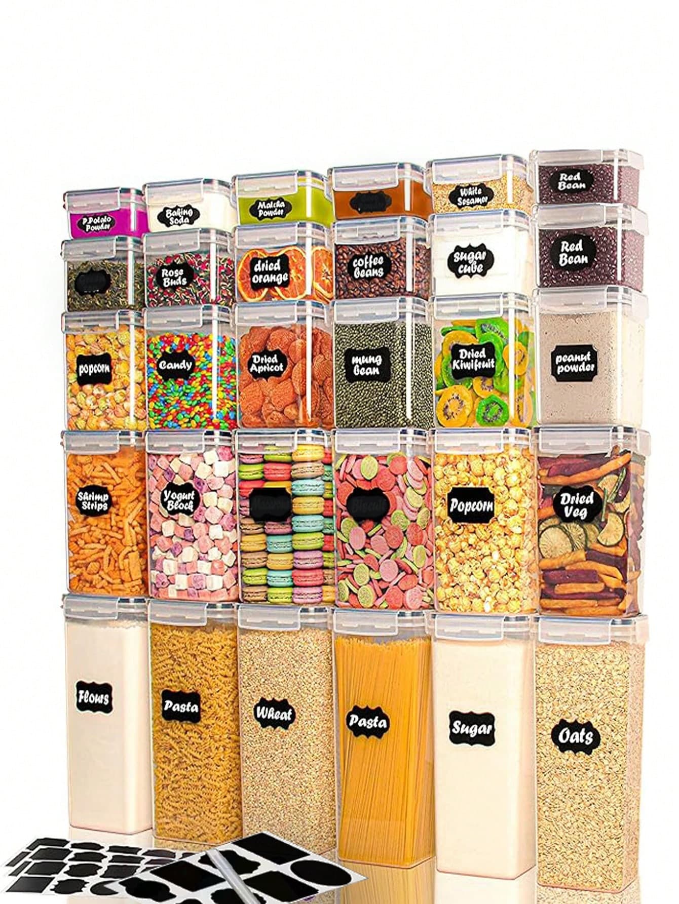 30pcs Container Set, Food Storage Container With Lid, Airtight, Leak Proof, Easy To Lock, And Plastic Container Set Without Bisphenol A, Used For Grains, Nuts, Flour, And Rice, Kitchen Organizer And Storage Room, Kitchen Accessories