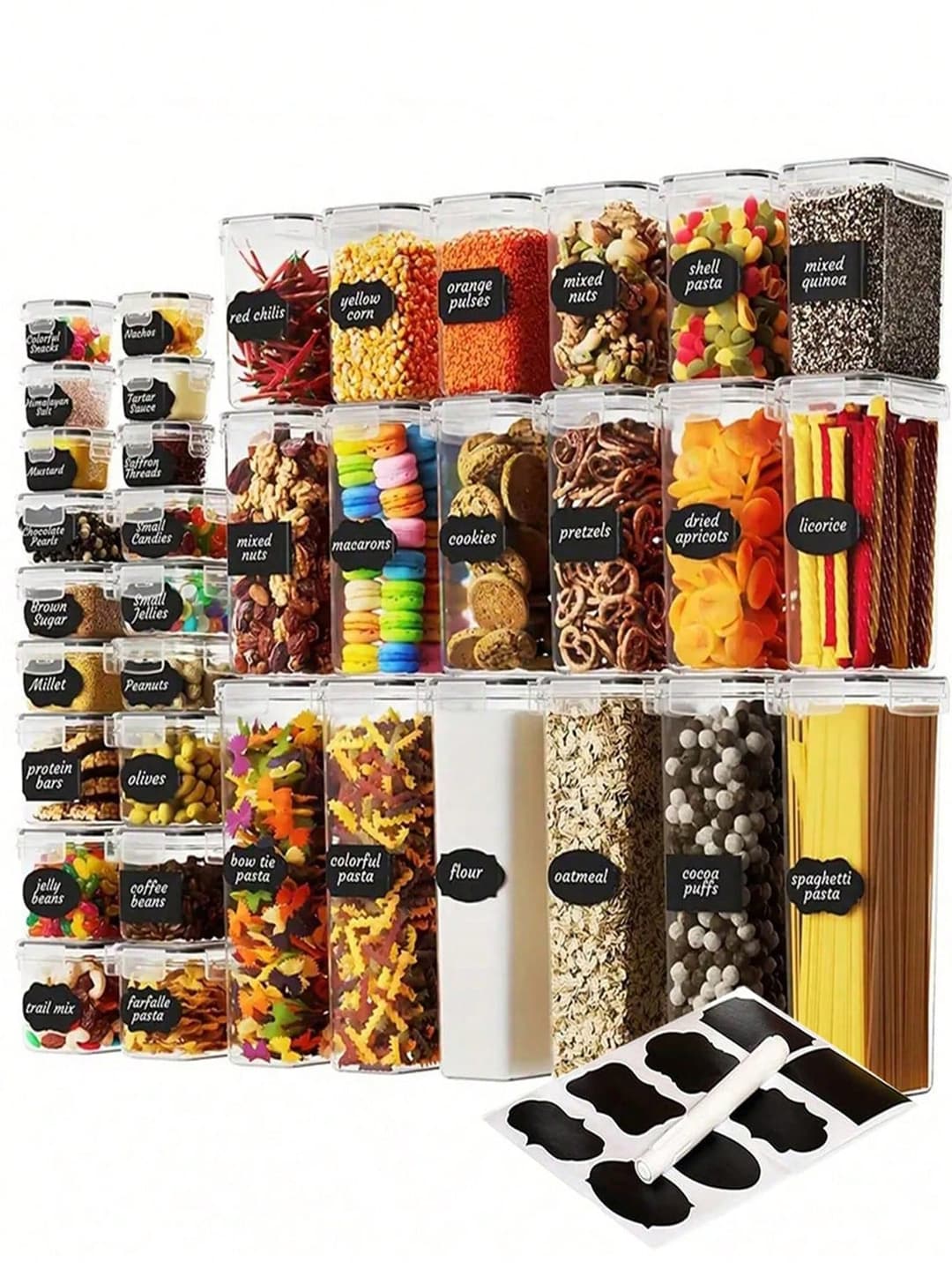 36pcs Airtight Rectangle Plastic Food Storage Containers Set - Flip Top, Labels Included, Multipurpose, Kitchen And Pantry Organization Canisters For Cereal, Flour, Pasta, And More
