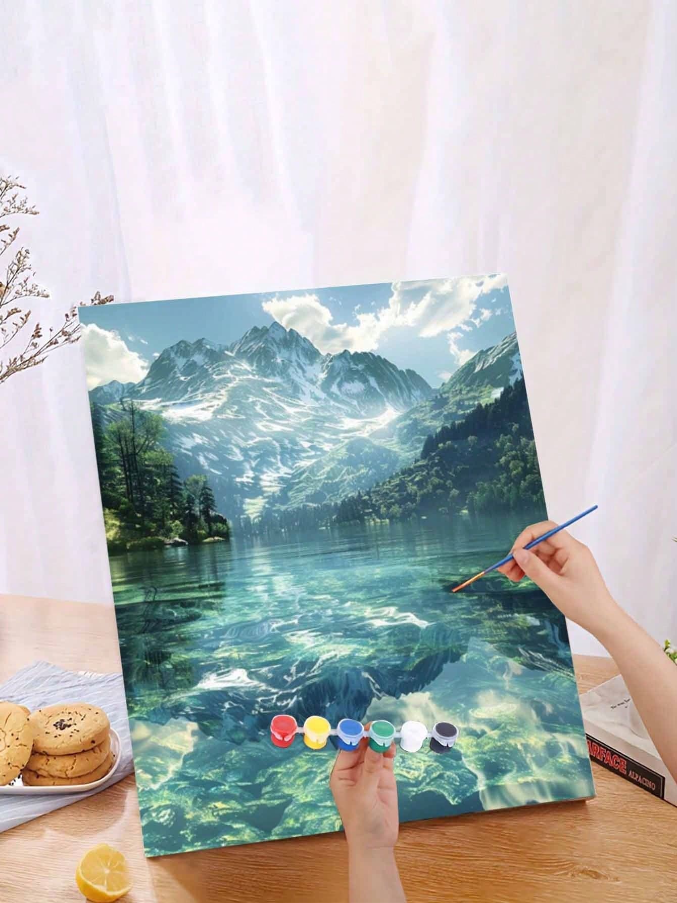1 Set 40*50cm Digital Oil Painting Kit "Green Mountains And Rivers", DIY Art Painting Supplies For Bedroom & Wall Decor, Simple And Fun Painting Craft To Fulfill Your Artist Dream, Great Gift For Friends