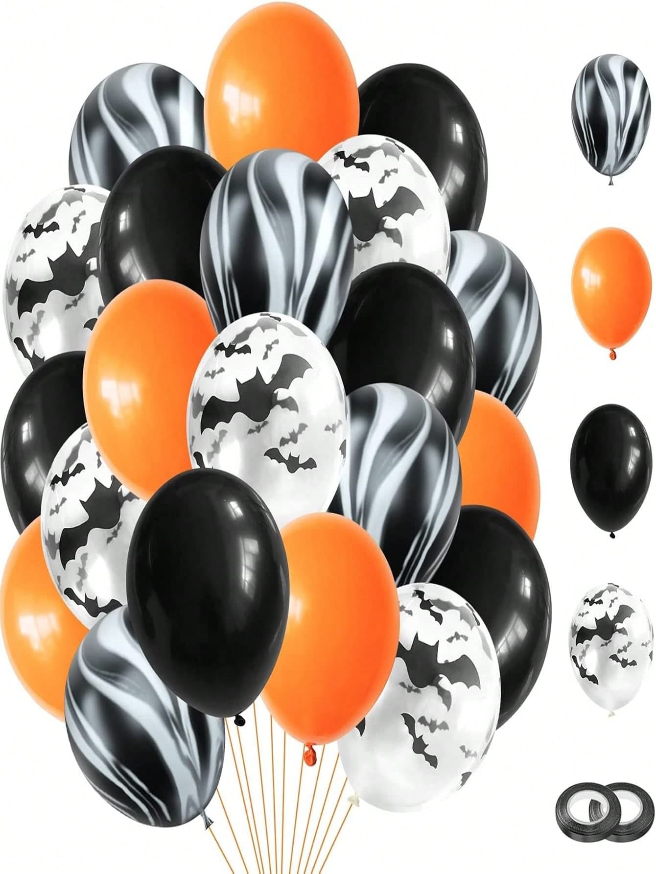 31pcs Halloween Party Balloons Decorations, Black Orange And Black Agate Balloons With Bat Printed Clear Party Balloons Halloween Birthday Party Home Garden Outdoor Decorations