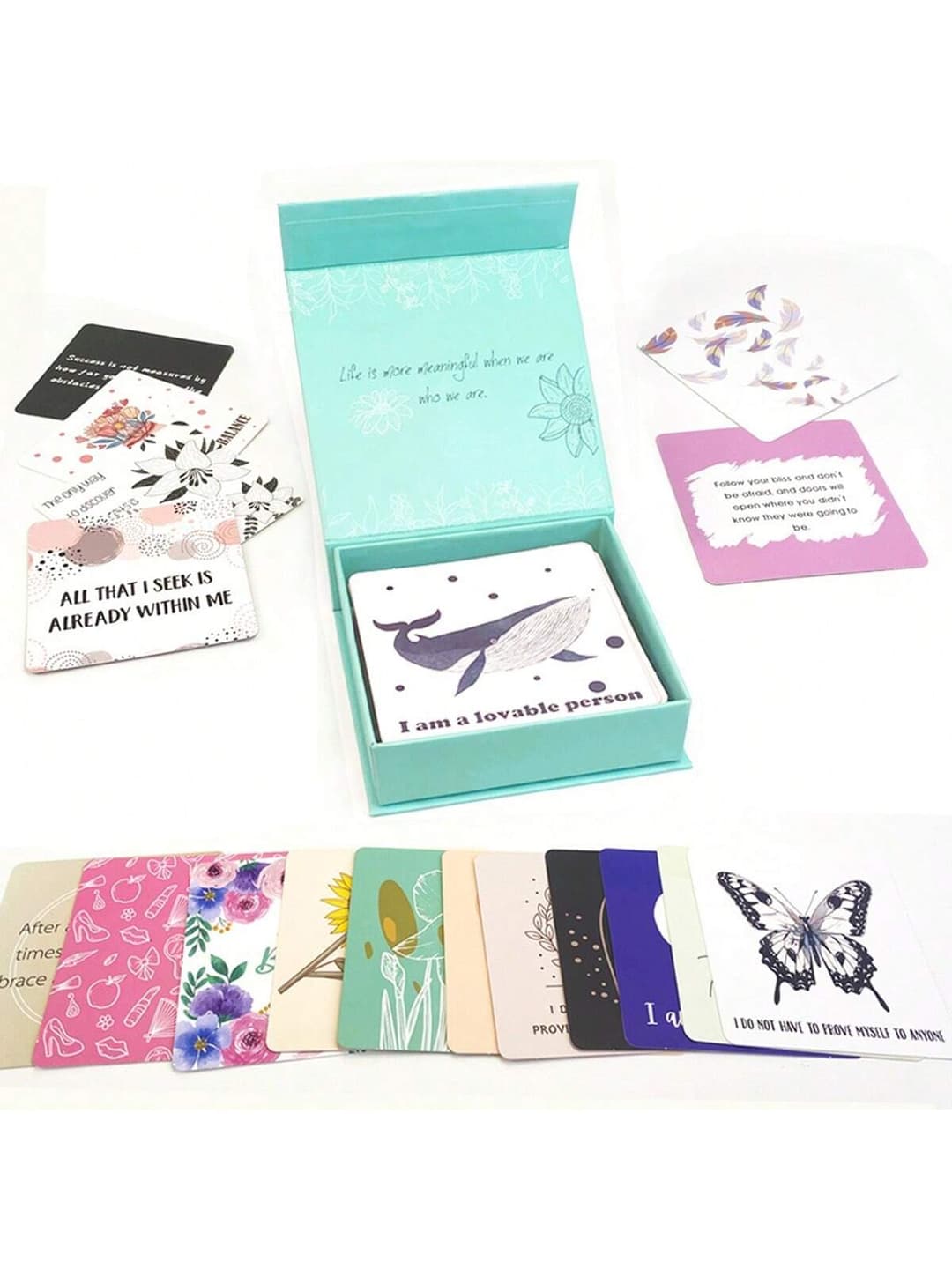 1 Set/50pcs Motivational Greeting Cards, Cartoon Design With Positive English Quotes For Women