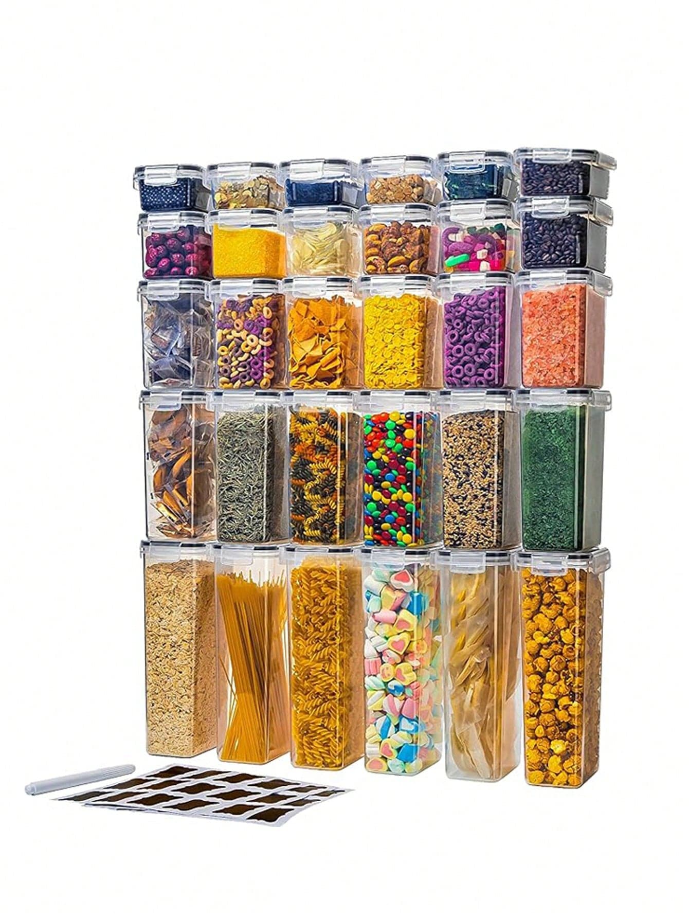 36pcs Large Food Storage Containers With Lids, Airtight Food Storage Containers For Kitchen Pantry Organization And Storage, Plastic Storage Canisters With Lids, For Cereal, Pasta, Flour & Sugar, Kitchen Supplies