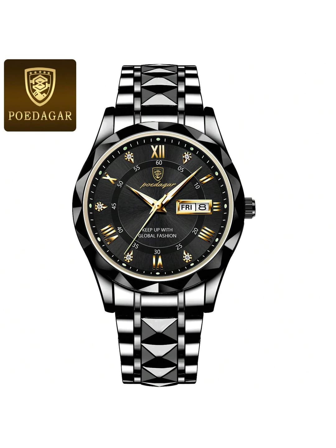 POEDAGAR Top Brand Luxury Man Wristwatch Waterproof Luminous Date Week Men Watches Stainless Steel Quartz Men's Watch Male Reloj