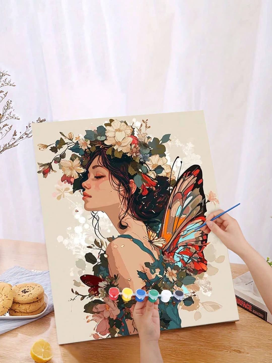 1set Butterfly Girl Digit Oil Painting Kit, Art Painting Set For Bedroom Decor And Wall Art, Simple And Fun Painting Hobby, Best Gift For Friend, 40*50CM