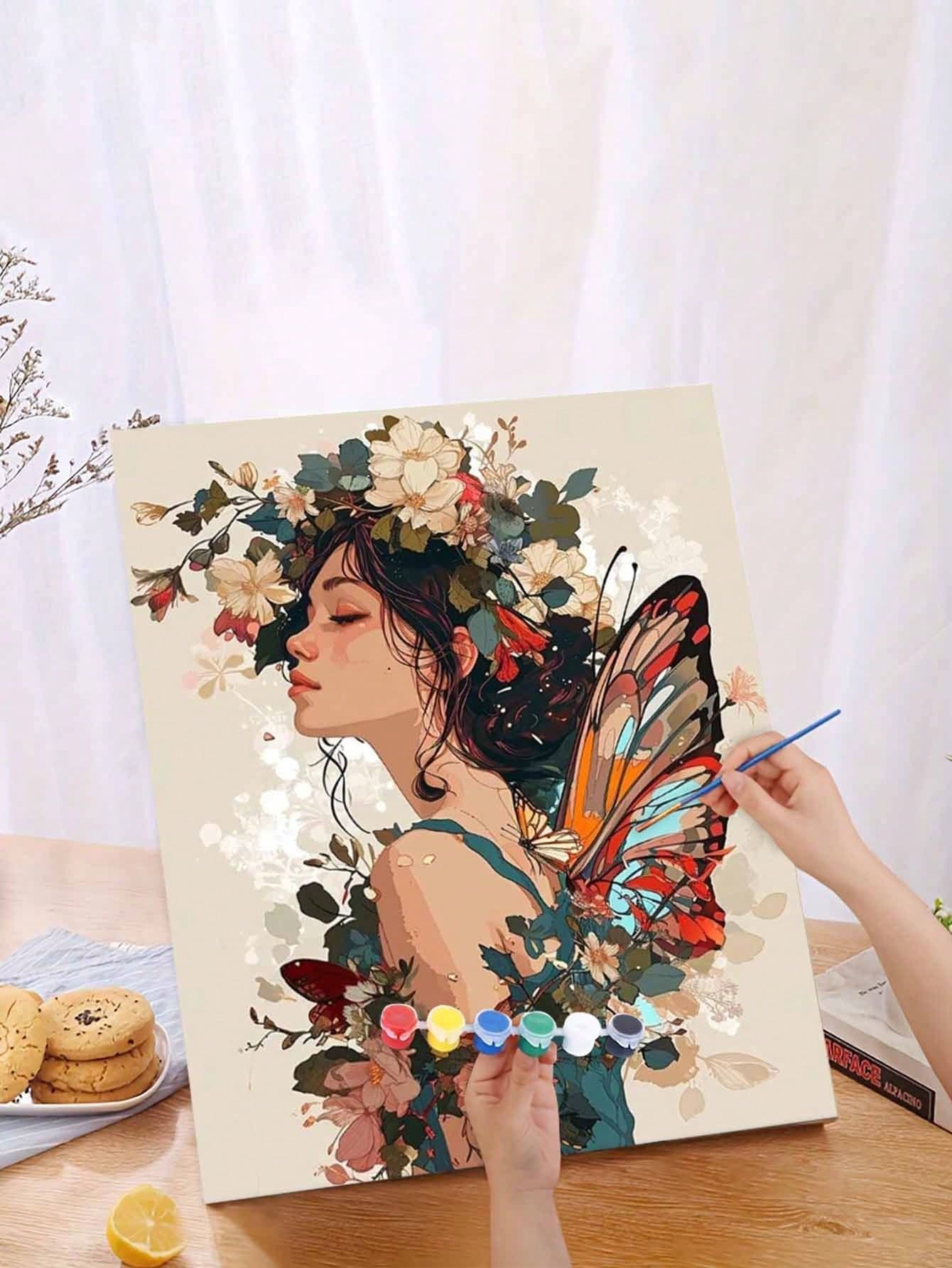 1set Butterfly Girl Digit Oil Painting Kit, Art Painting Set For Bedroom Decor And Wall Art, Simple And Fun Painting Hobby, Best Gift For Friend, 40*50CM