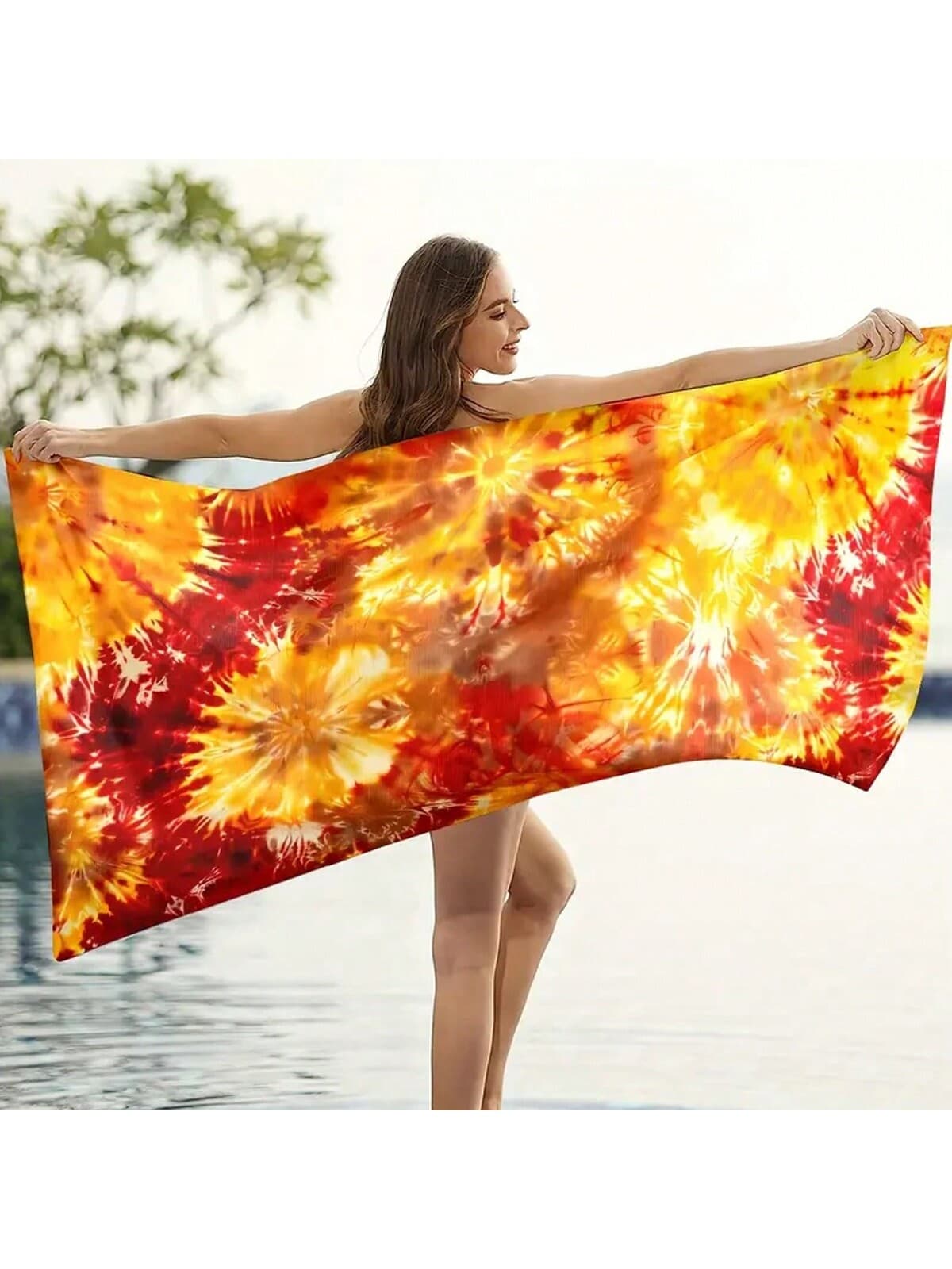 2025 New Red Tie-Dye Microfiber Beach Towel, Quick Dry Sports Towel, Sun Protection Swimming Shawl