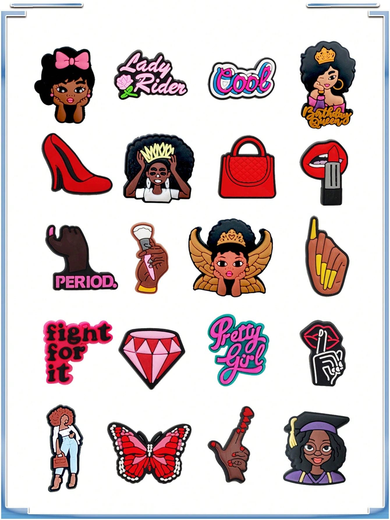 20Pcs Pretty Girl Series DIY Charms For Shoe Key Chain Sandals Beach Bags, PVC Shoe Charms For Clogs Premium Quality Popular Decorations Accessories Great Gifts For Christmas, Birthday, Party