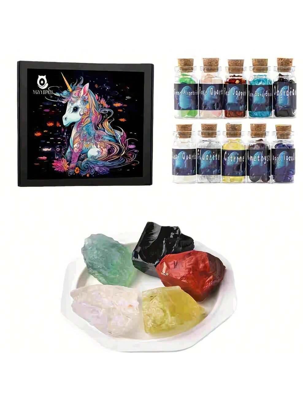15 Magic Jewel Crystal Wish Sets, Including 10 Magic Crystal Wish Jars And 5 Mineral Crystal Meditation Decorated Christmas Gift Boxes