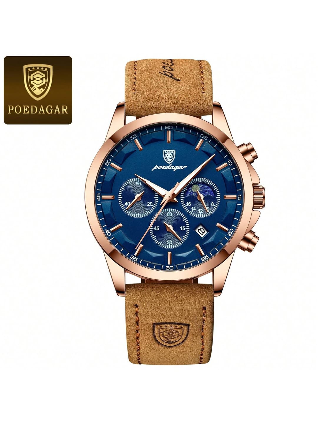POEDAGAR Men Quartz Watch Luxury Sports Waterproof Chronograph Luminous Date Man Wristwatch Business Leather Men's Watches Clock