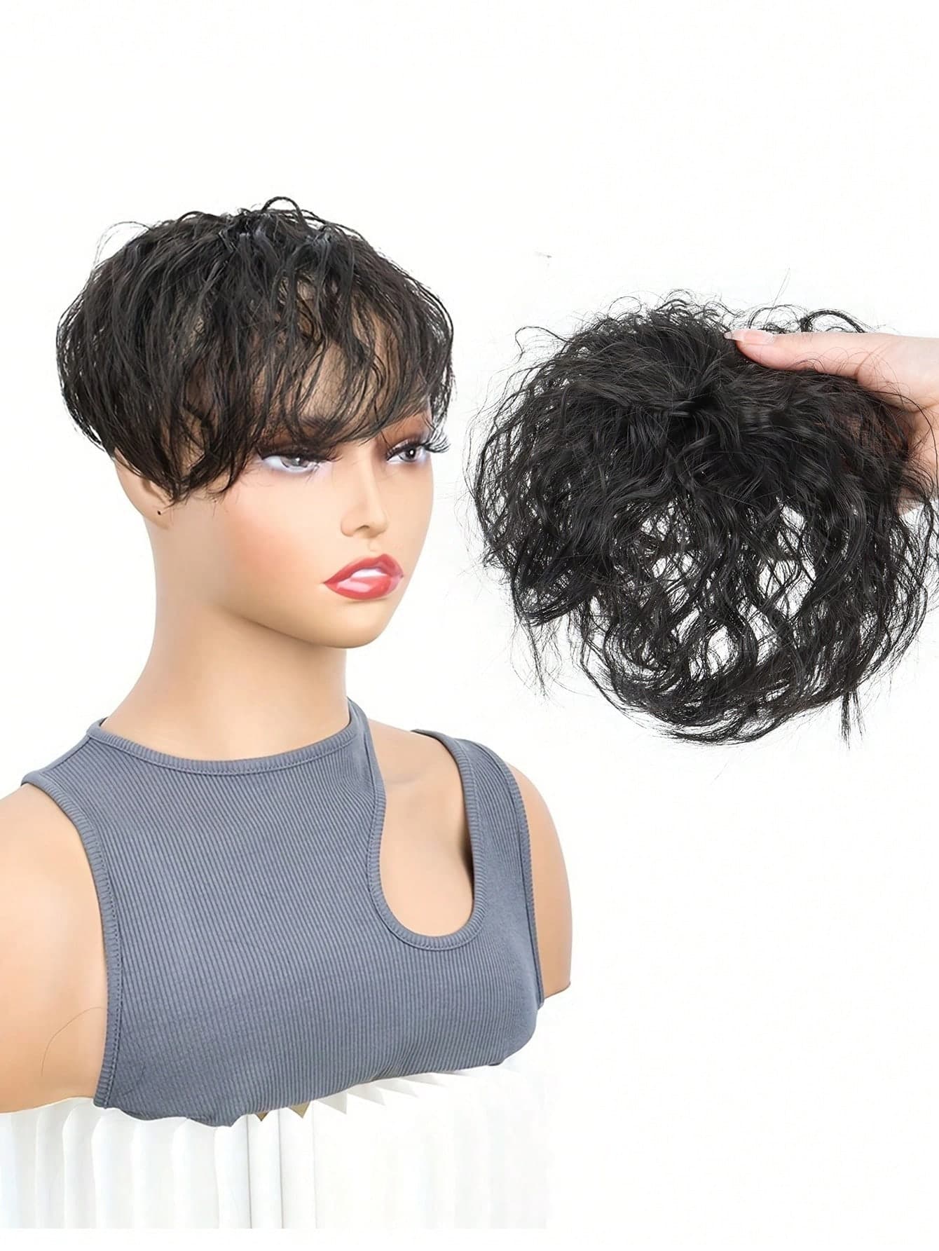 Synthetic Hair Topper Wig For Women Fake False With Bangs Clip In Hair Extension Topper Hairpiece