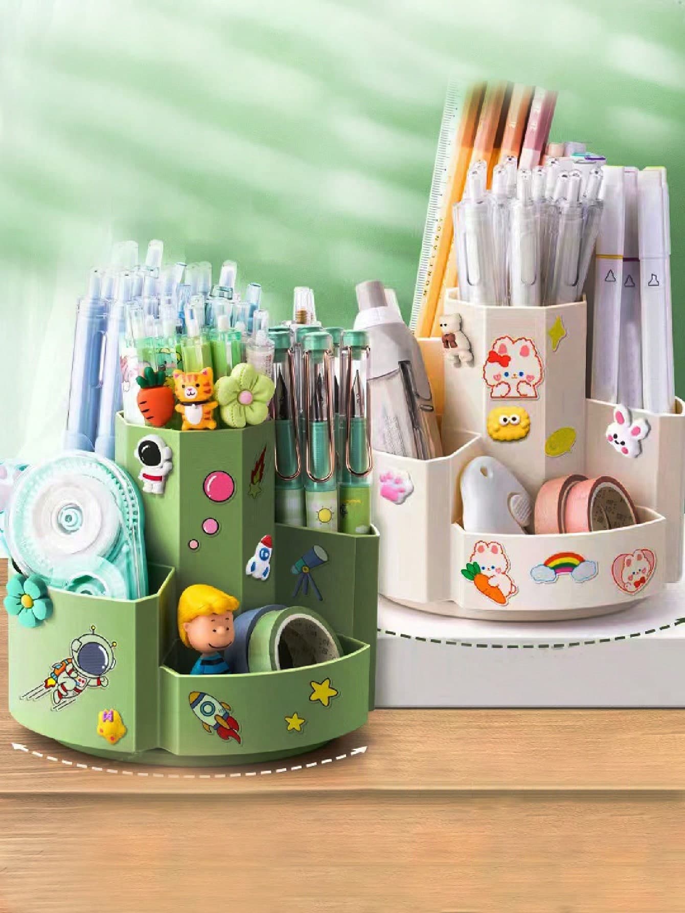 360 Degree Rotating Pen Holder Desk Storage Box, Large Capacity Pen Case, Multi-Functional Desk Organiser For Students, Men And Women, No Stickers Included