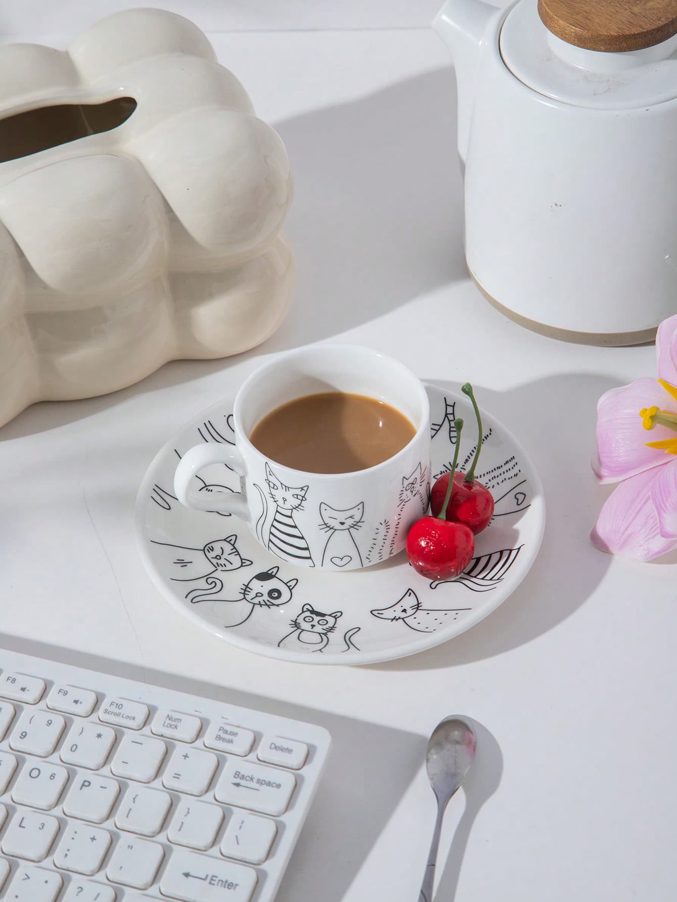 1 Set Cup & Saucer, Cute Cat Pattern, High-End Coffee Cup & Saucer Set, Latte Art