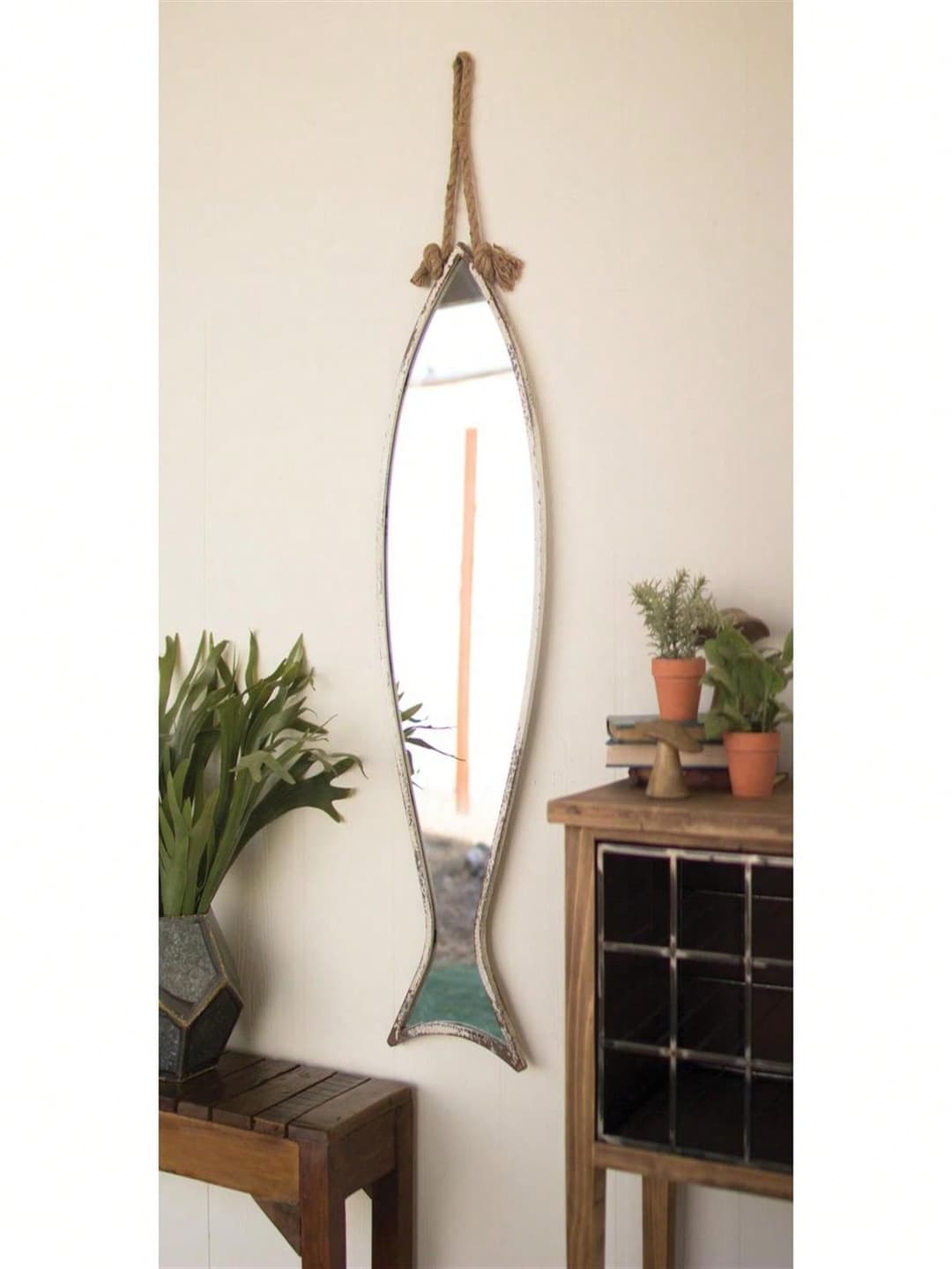 Unbeatablesale Kalalou CCG1308 12.5 X 40 In. Vertical Fish Mirror With Rope Hanger