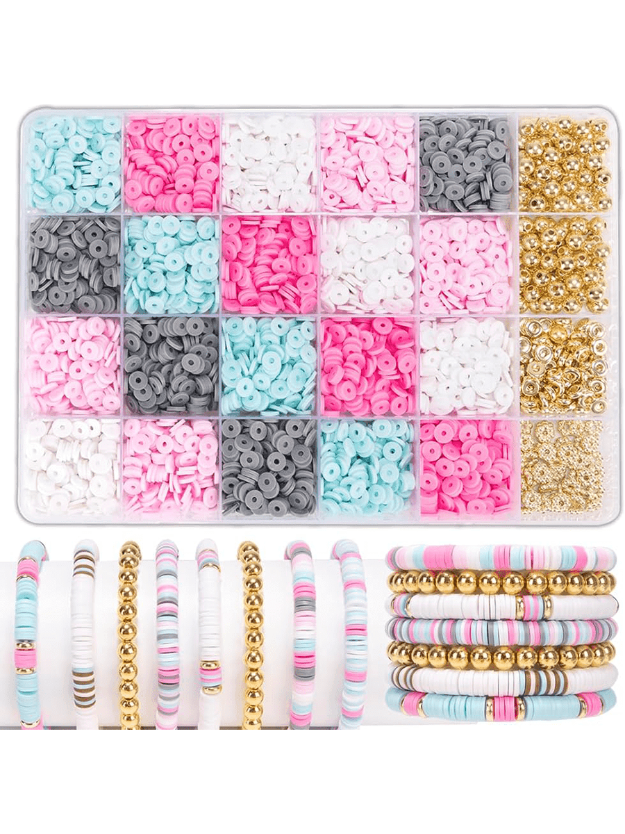 School Style 3000pcs Pink Polymer Clay 24-Grid Bracelet / Bangle DIY Making Kit
