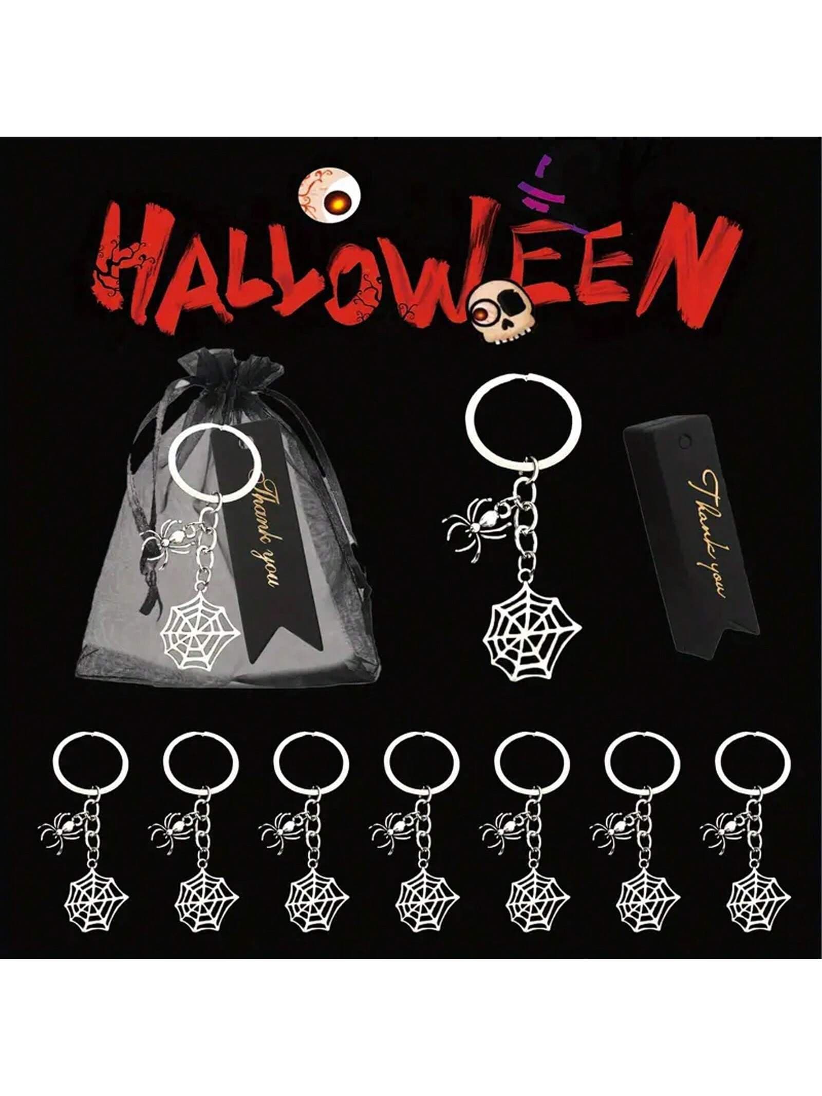 30pcs/Set Halloween Spider Keychain Set Include 10 Spider Keychains 10 Thank You Cards 10 Organza Gift Bags For Halloween Party Trick Or Treat Favors