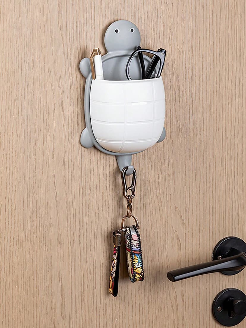 1pc Turtle Shaped Wall Mounted Storage Rack For Kitchen Bathroom, Makeup Organizer Box, Toothbrush Holder