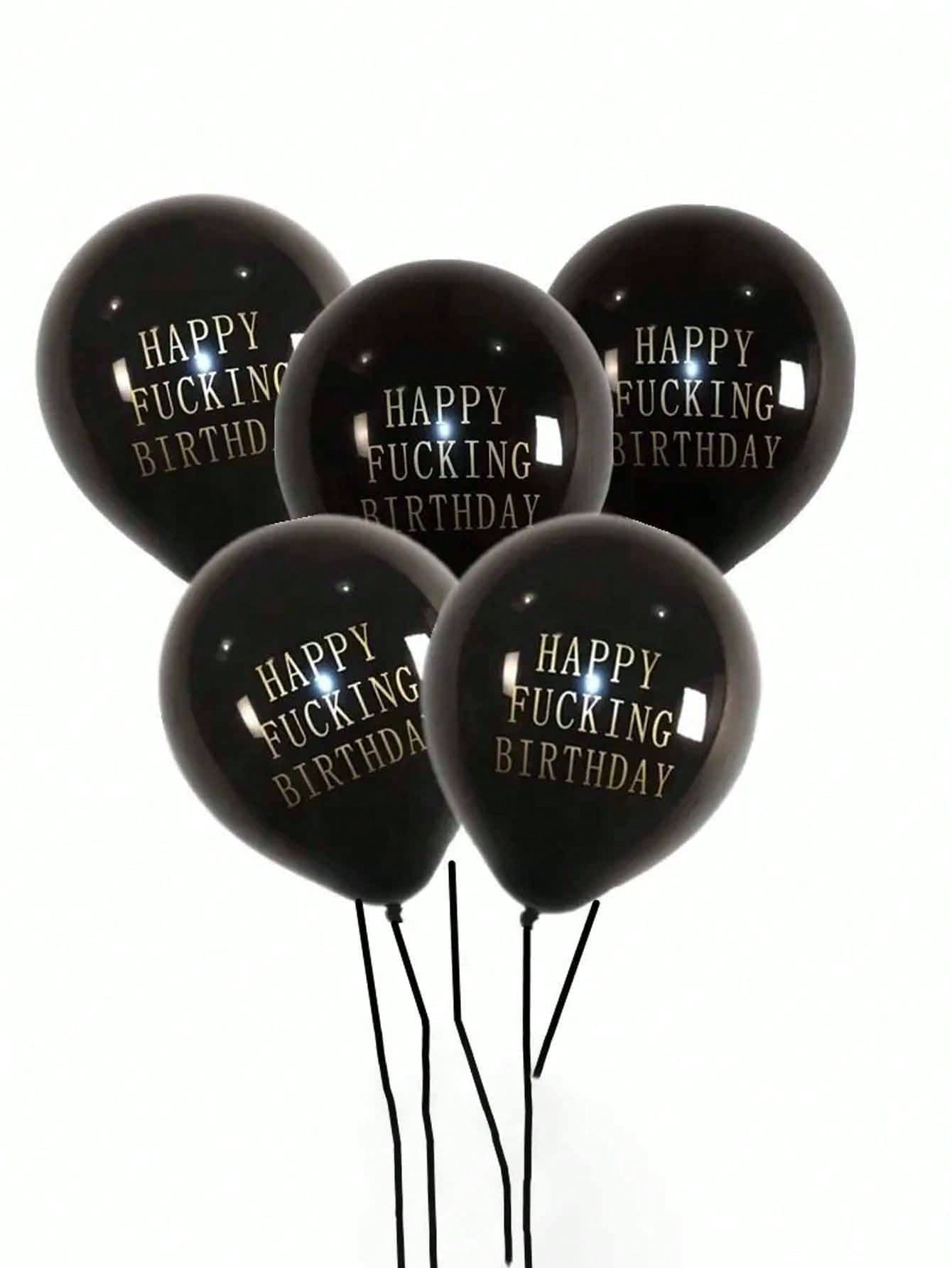 10pcs Vibrant Black Latex Birthday Balloons With Printed Letters - PerfectParty Decorations For Celebrating Special Moments - Durable, Inflatable,And Reusable