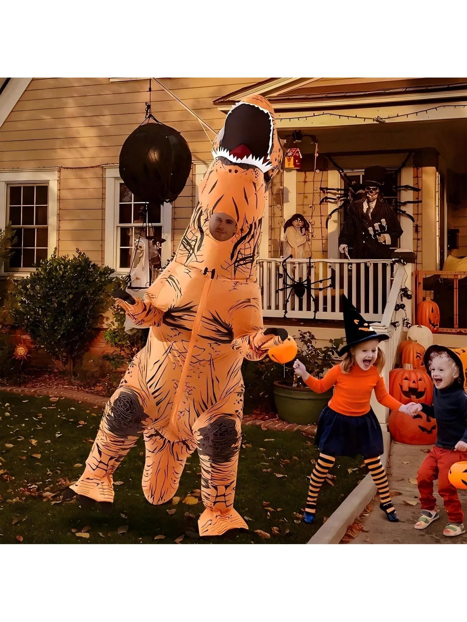 Halloween Decoration T-Rex Inflatable Costume For Adults - Perfect For Halloween, Stage Performances & Parties - Battery Operated (Aa), Polyester Inflatable Costumes For Adults