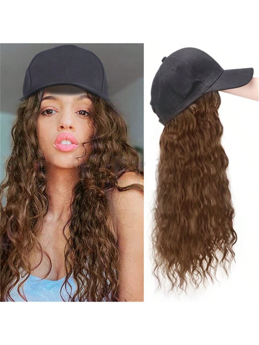 21inch Synthetic Curly Wigs With Hat Long Hair Woman For Hair Toppers Hair Extension Fashion Headwear Topper Hairpiece