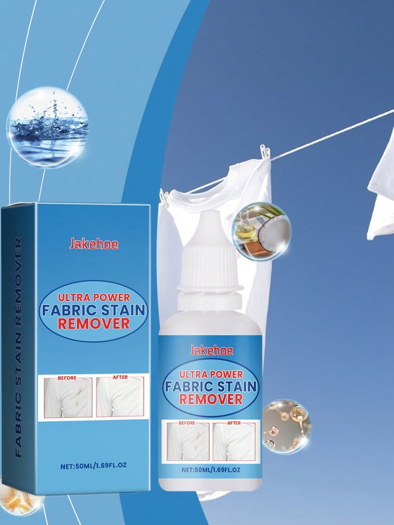 JAKEHOE Multi-Purpose Fabric Stain Remover, Gentle Cleaning For Stubborn Grease And Dirt