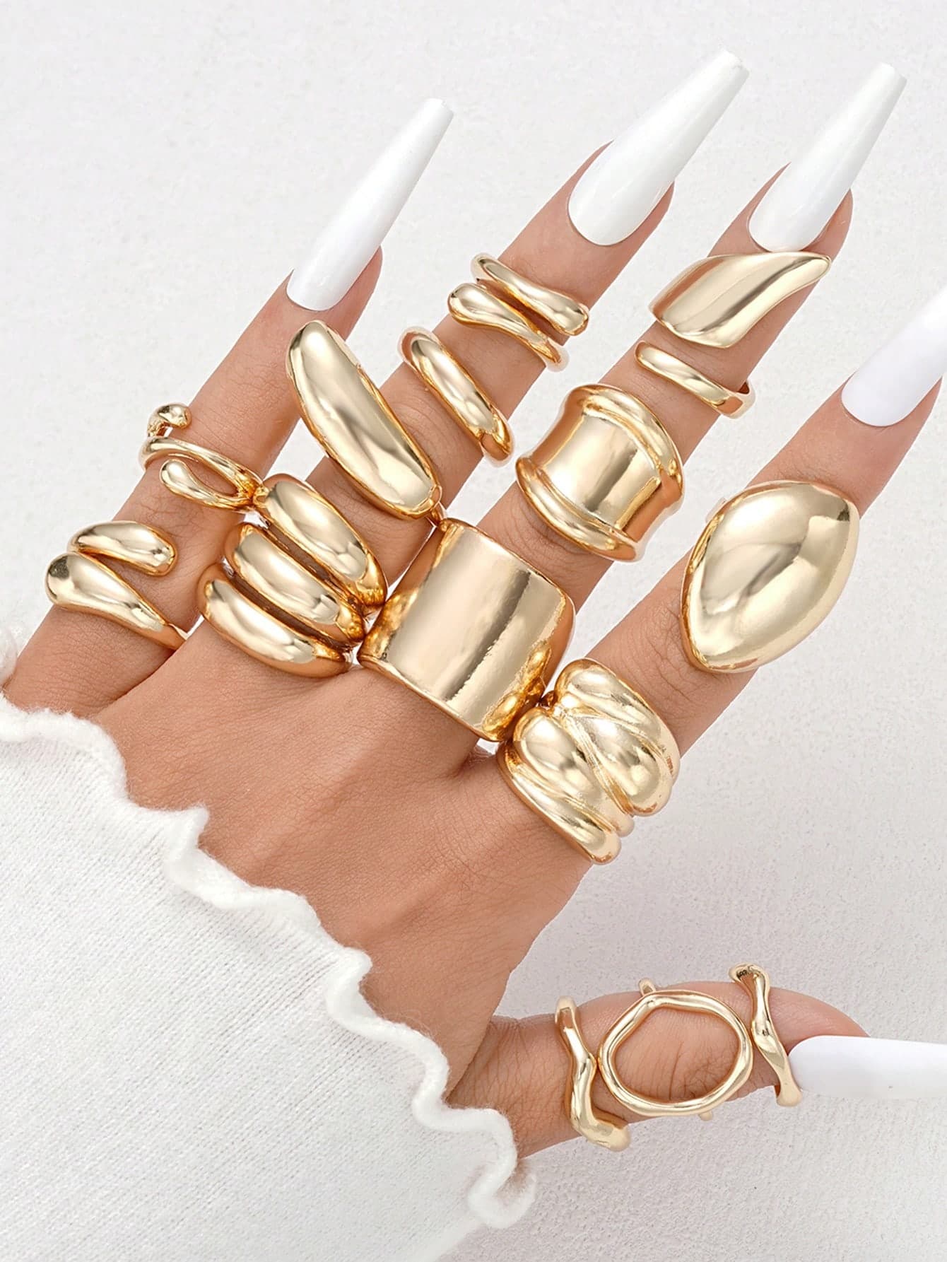14pcs Exaggerated Smooth Asymmetrical Shape Rings Set For Women, Casual Everyday Wear, Girlfriend/Birthday Gift