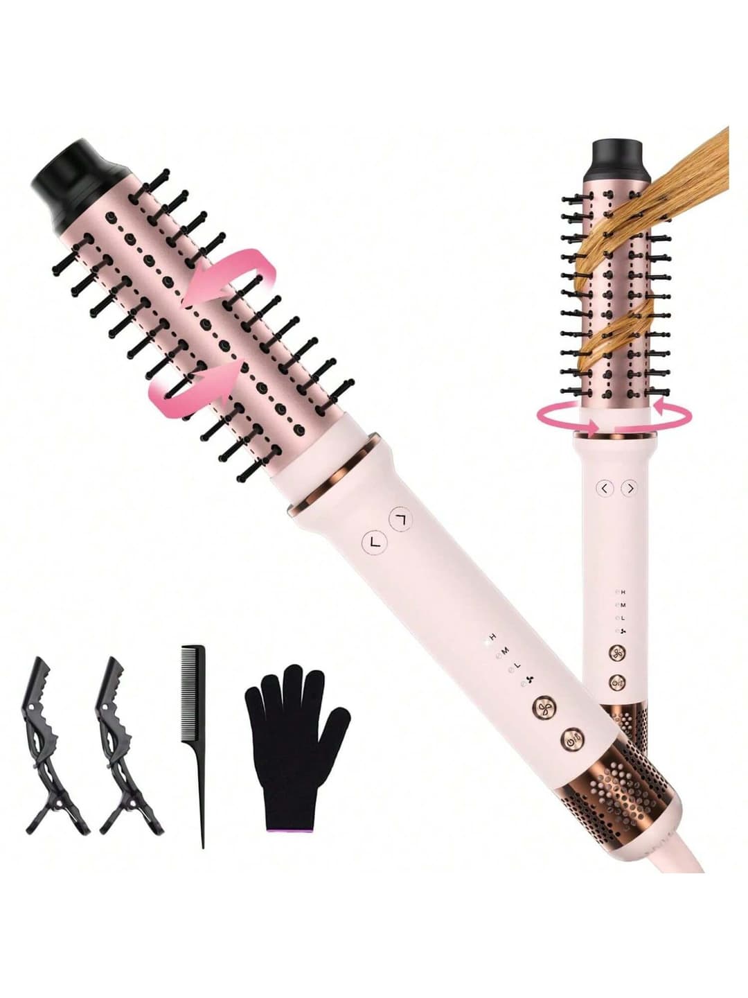 1.5 Inch Rotating Curling Iron Brush, Double PTC Heated Thermal Brush Tourmaline Ionic Round Brush, 3 In 1 Thermal Hair Brush Dual Voltage For Long Medium Hair, 3 Temperatures, 30S Fast Heating