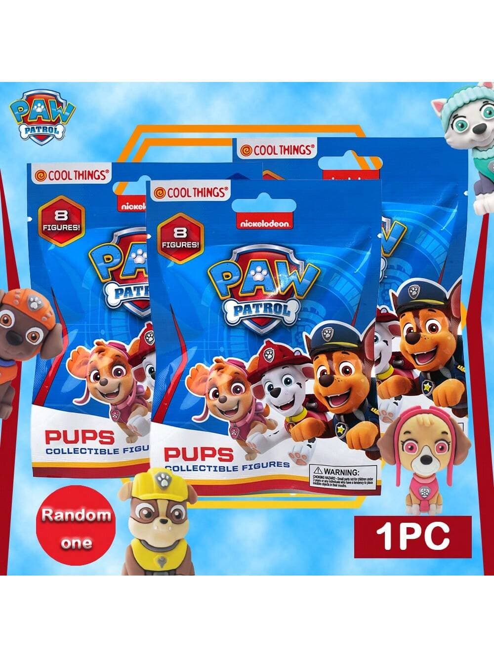 Nickelodeon 1PC Paw Patrol Officially Licensed Paw Patrol Doll Blind Bag Random One 8 Pups Collectible Figures Cute 3D Image Surprise Bag Chase Rubble Marshall Skye Rocky Zuma Liberty Everest Character Blind Bag