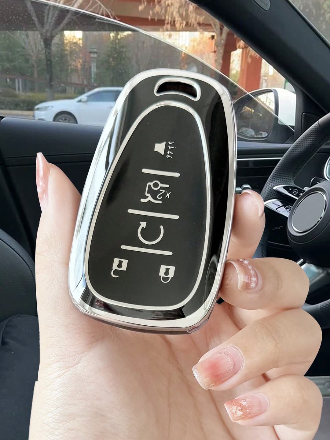 Couples TPU Black & Silver Car Anti-Drop Key Case + For Chevrolet Malibu XI/Corvette/Cruze/Trax/Sail Exclusive Use