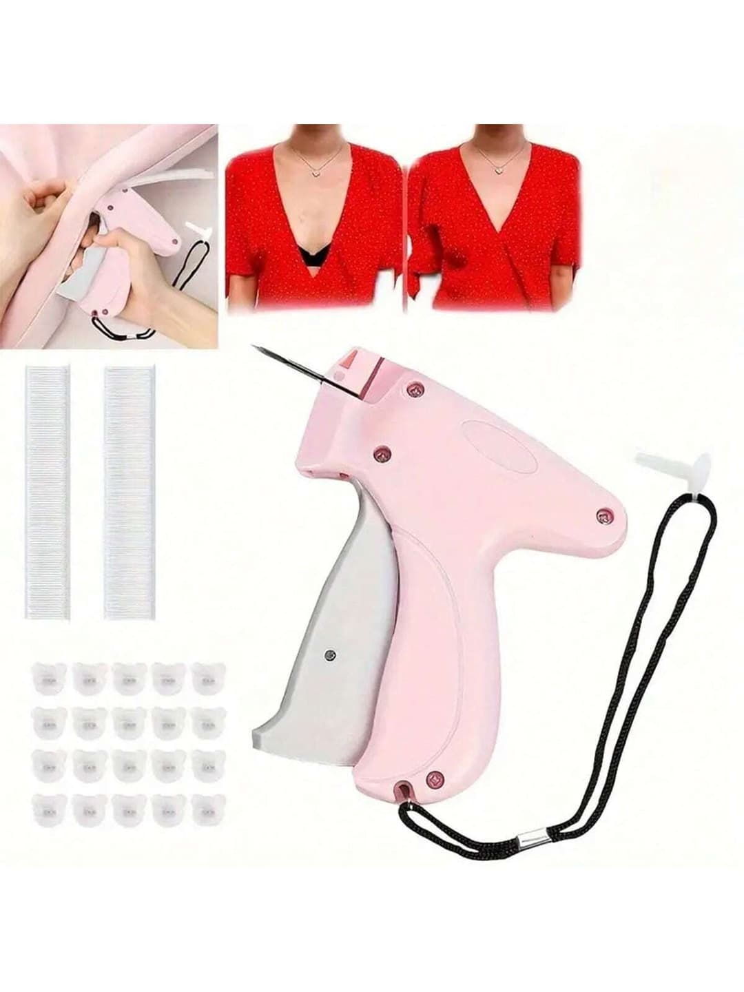 1 Set Sewing Microneedle With 50 Bear Clips And 660 Adhesive Pin Quick Clothing Retentors, Mini Sewing Machine For Quick Attachment Of Clothing Buttons, Handheld Sewing Machine Instant Button Clothing Connector, Durable And Comfortable Clip Kit For Clothing, Quilts, Sheets, Etc