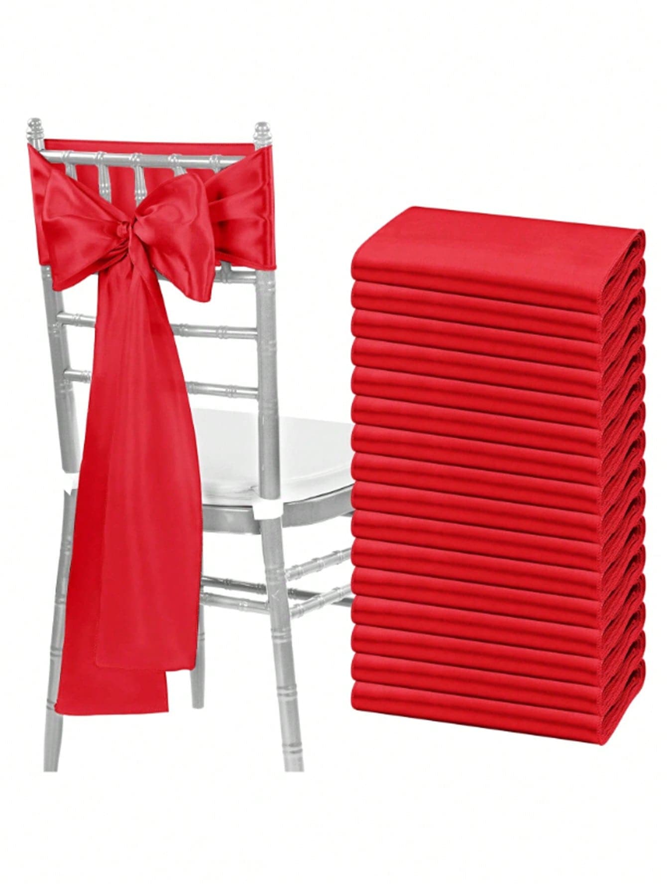 10pcs Red Satin Chair Sashes Bows Silk Chair Ribbon Ties For Wedding Banquet Party Hotel Event Decorations