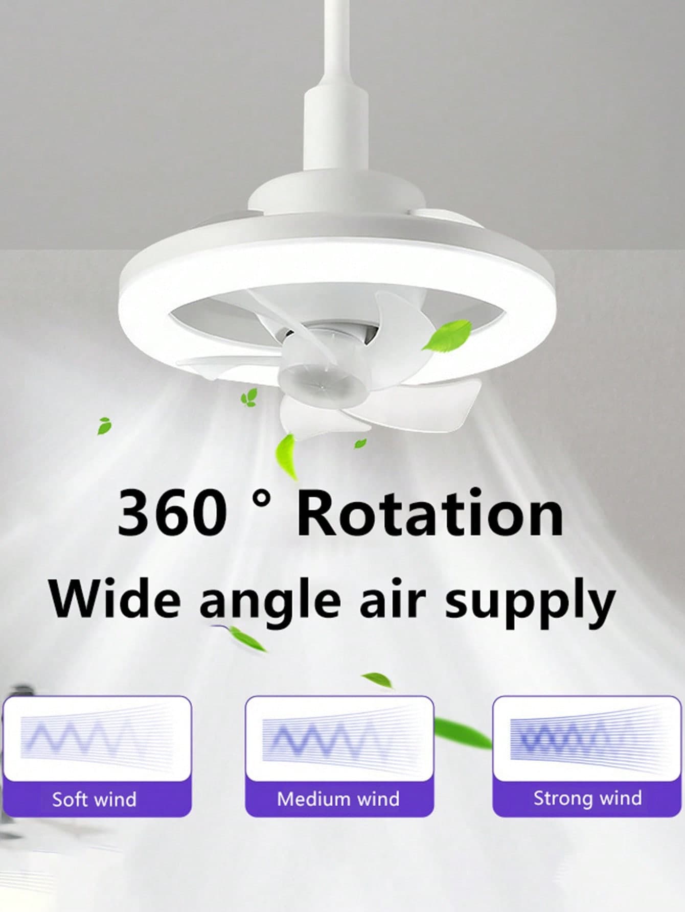 30W Ceiling Fan With E27 LED Light, Rotating Cooling Function, Remote Control, For Home Room Decoration