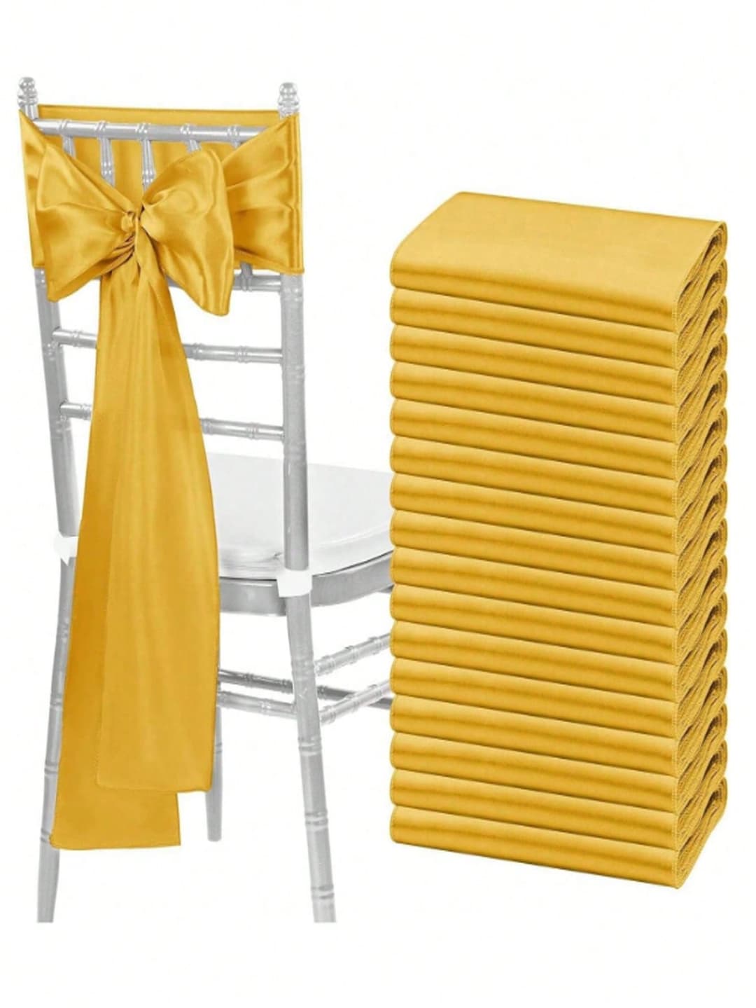 10pcs Gold Satin Chair Sashes Bows Silk Chair Ribbon Ties For Wedding Banquet Party Hotel Event Decorations