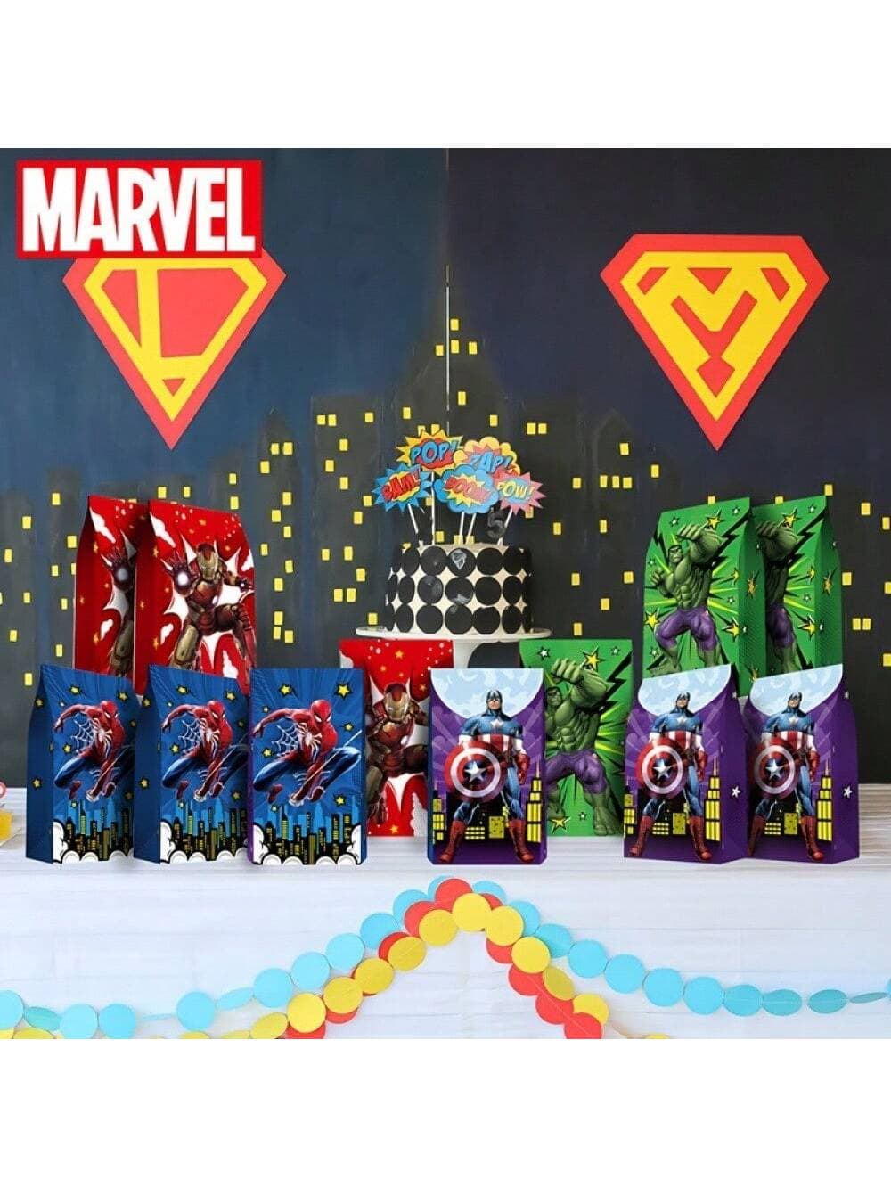 Marvel Superhero Candy Bags - 12 Pack, Avengers & Themed Kraft Paper Gift Bags For Birthday Parties, Halloween, Christmas Decorations
