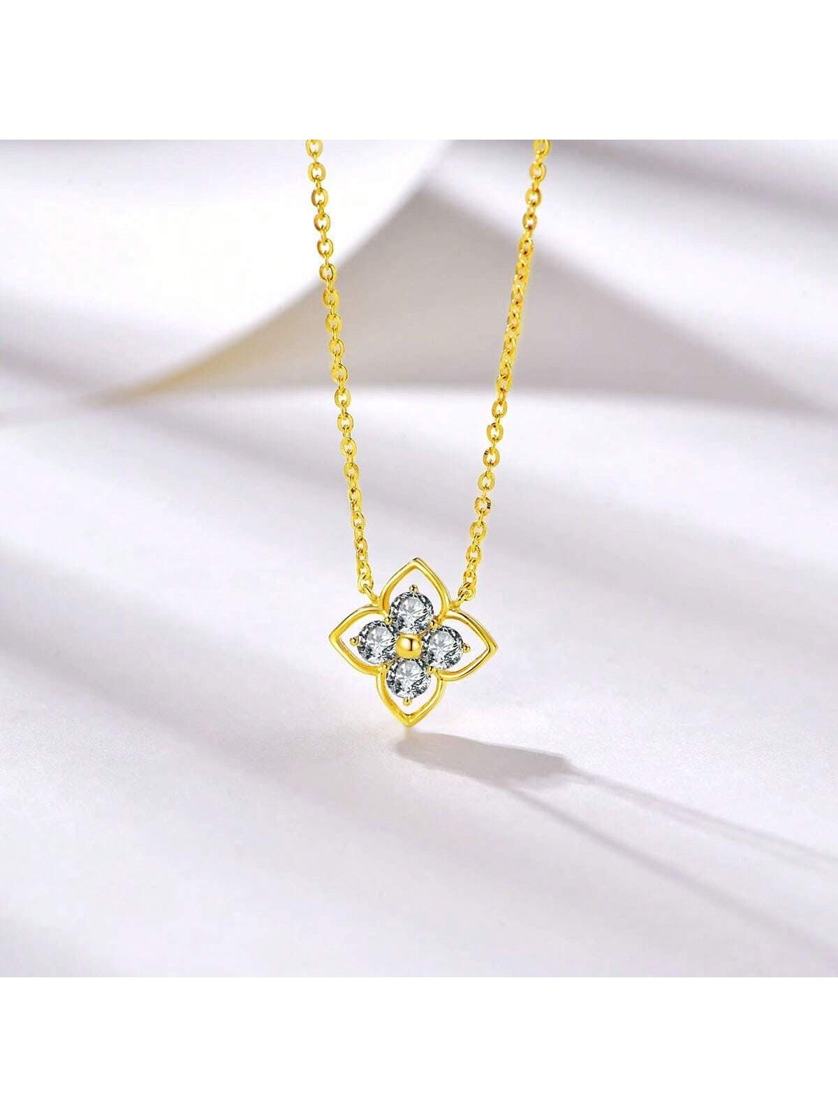 PHNIBIRD Four-Leaf Clover Zirconia Necklace, Women's Necklace, Women's Pendant Necklace, Hypoallergenic Material, Silver, Embedded Zirconia Necklace, Fashionable And Simple, Daily Commute, Daily Wear, Fashion Versatile, Daily Commute, Gift For Sister, Gift For Yourself, Gift For Sister, Birthday Gift, Graduation Gift, Holiday Gift, College Style, Casual Style, Resort Style