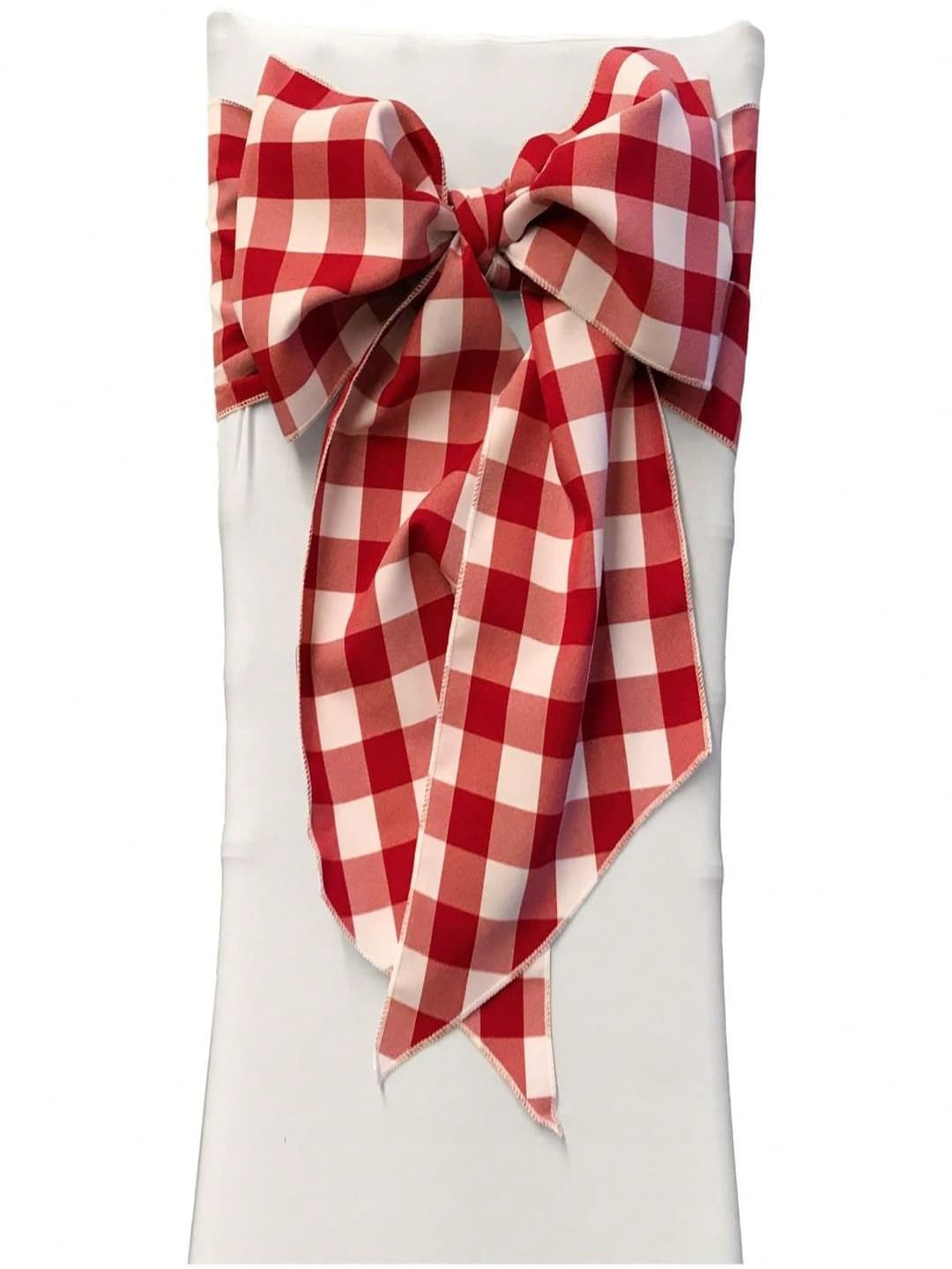 Unbeatablesale TCcheck8x108-Pk10-RedK98 Gingham Checkered Chair Bows - White & Red - 8 X 108 In. - Pack Of 10