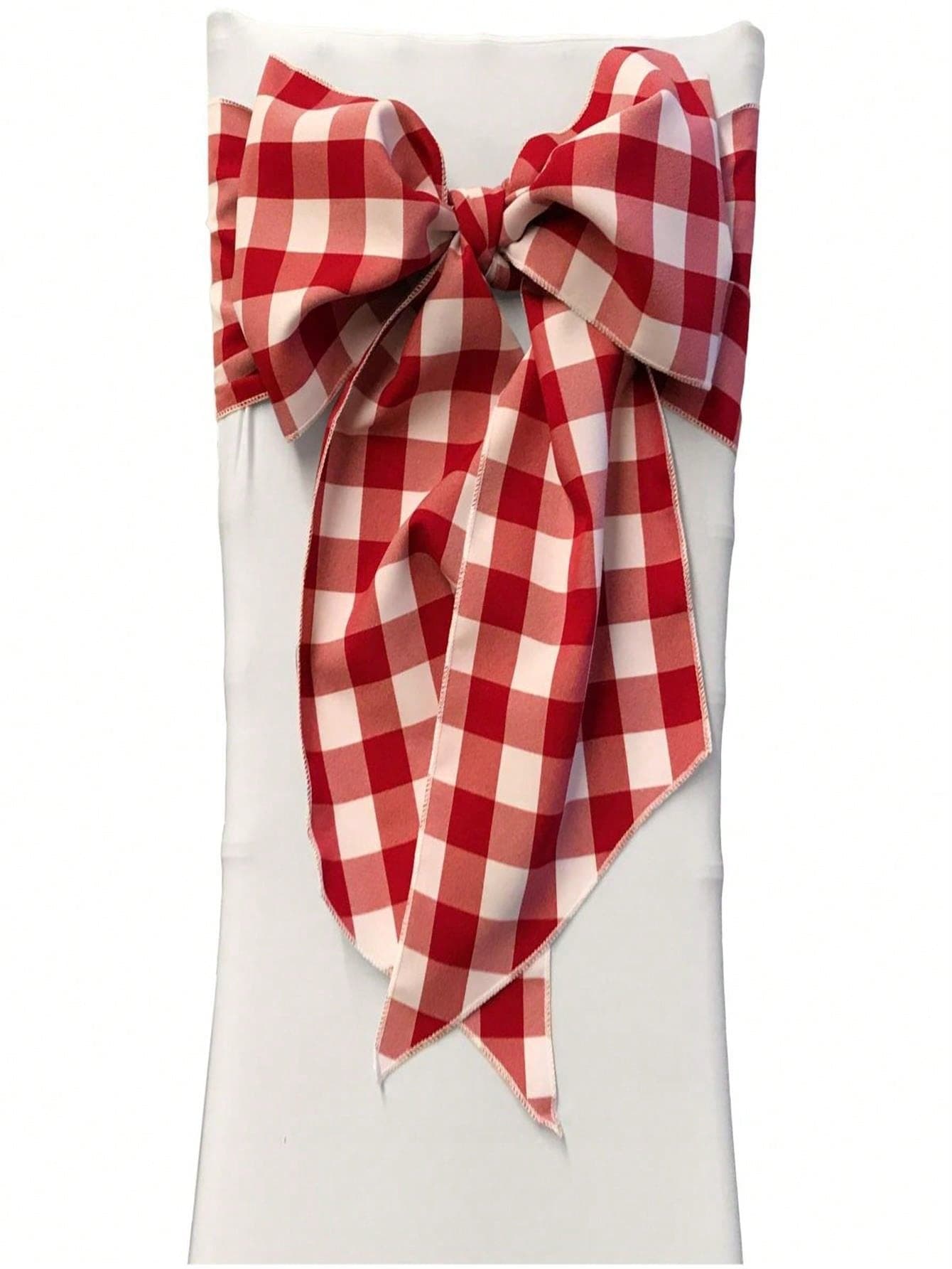 Unbeatablesale TCcheck8x108-Pk10-RedK98 Gingham Checkered Chair Bows - White & Red - 8 X 108 In. - Pack Of 10