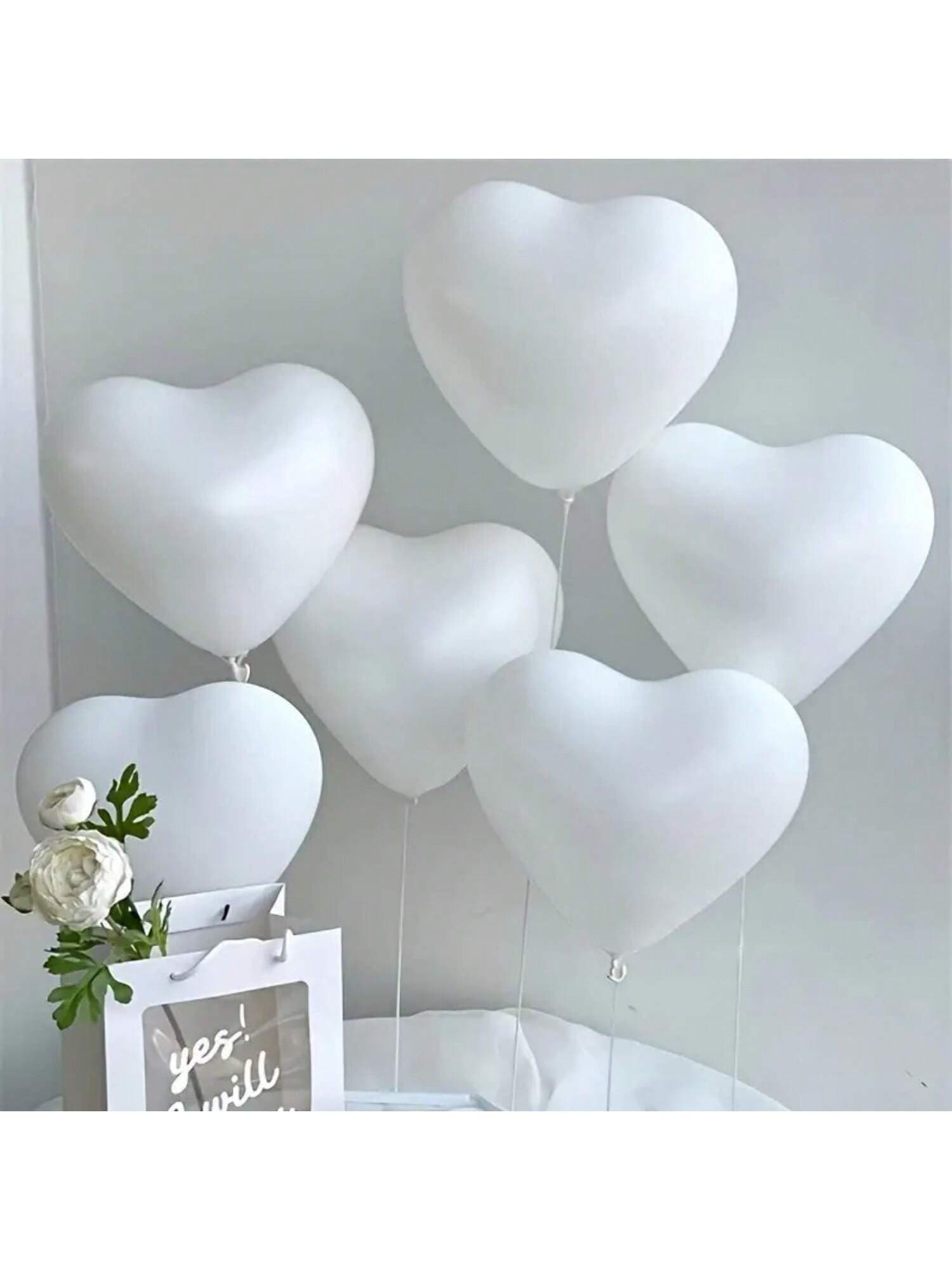 31 Pieces, 10 Inch White Heart-Shaped Latex Balloons With Ribbons, Valentine's Day Decoration, Birthday Decoration, Wedding Decoration, Anniversary Decoration, Theme Event Decoration, Engagement Decoration, Home Decoration, Party Decoration Supplies