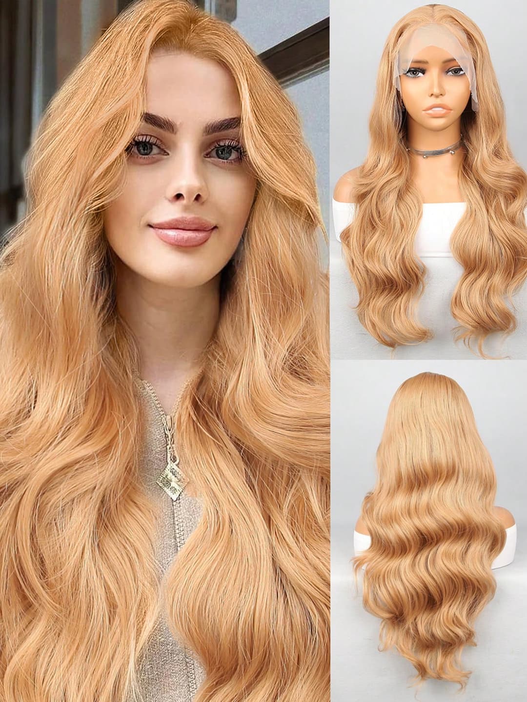 Synthetic Heat Resistant Fiber T-Lace Wig 13*4.5*1 Long Wavy Curly Hair 26 Inches Blonde Medium Parting Daily High Quality Ladies Wigs Wigs For Women Voluminous And Thick Suitable For Any Face Shape And Any Style Glamorous, Sexy And Lovely