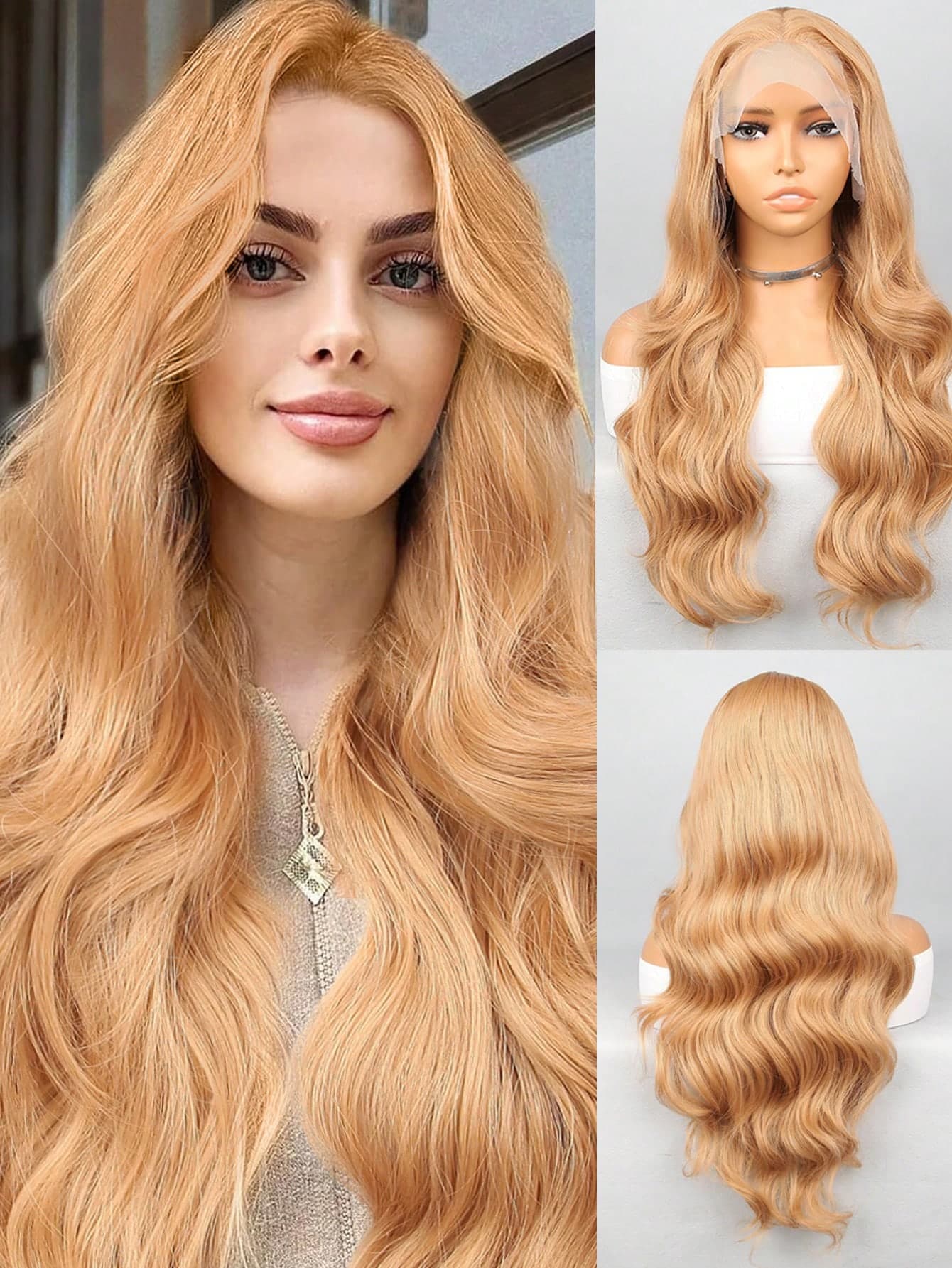 Synthetic Heat Resistant Fiber T-Lace Wig 13*4.5*1 Long Wavy Curly Hair 26 Inches Blonde Medium Parting Daily High Quality Ladies Wigs Wigs For Women Voluminous And Thick Suitable For Any Face Shape And Any Style Glamorous, Sexy And Lovely