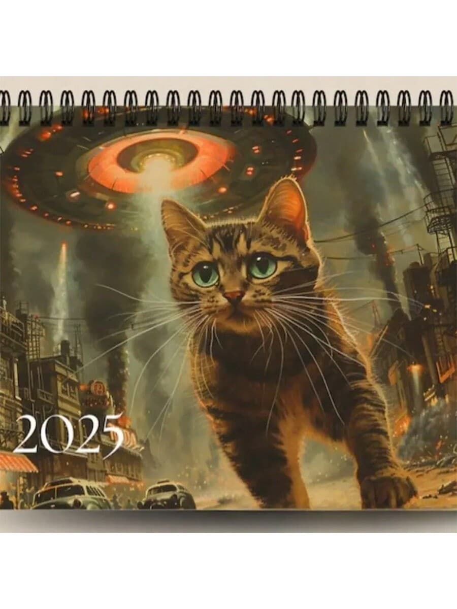 2025 Space Cat Calendar, 12-Month Spiral Calendar Space Cat Wall Calendar