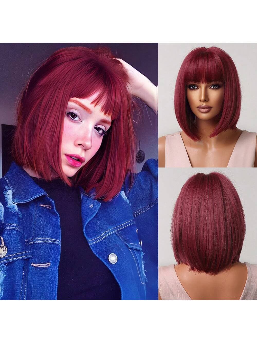 Bob Style Short Straight Synthetic Wig With Bangs, Black Color, Heat Resistant, Suitable For Women Daily Use, Role Play, Party