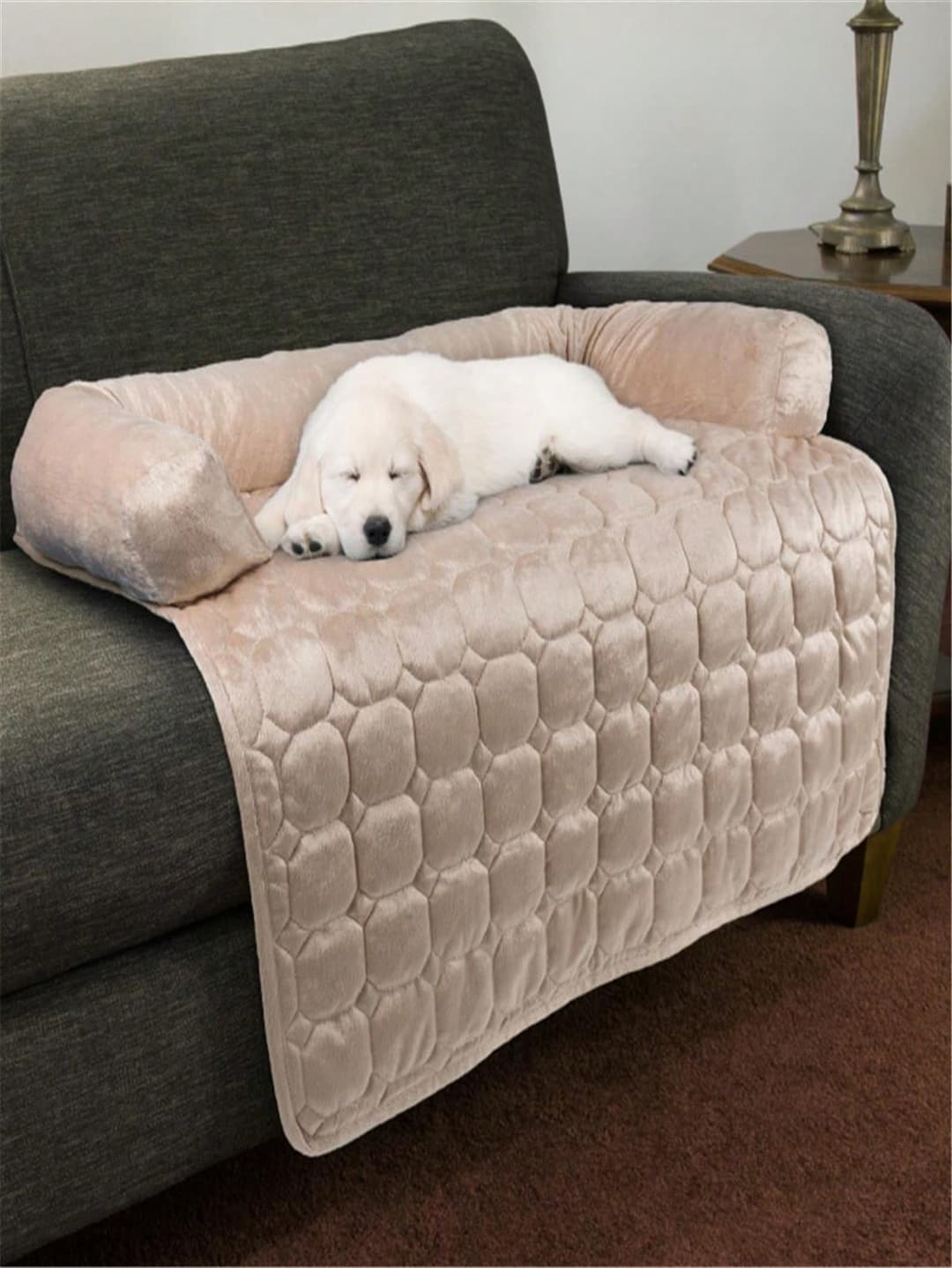 Unbeatablesale 35 X 35 In. Furniture Protector Pet Cover With Shredded Foam Filled 3-Sided Bolster Soft Plush Fabric,; Beige